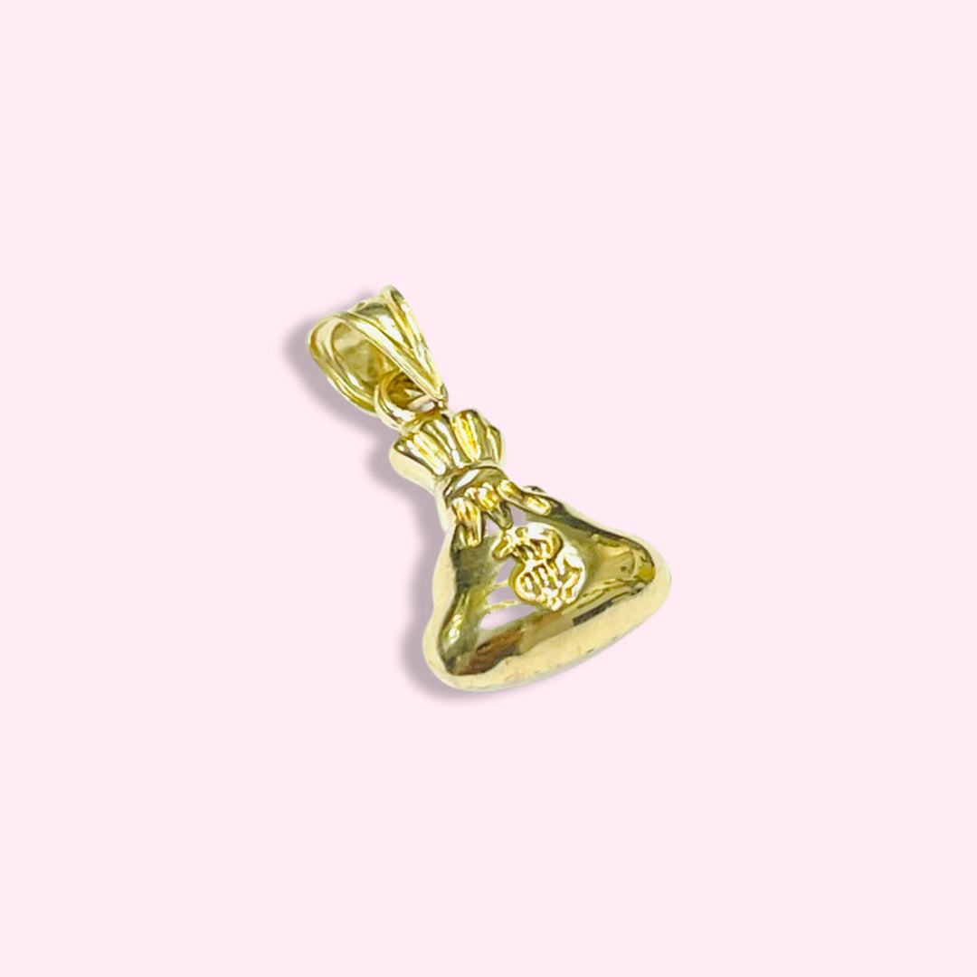 14K Yellow Gold Puffy Money Bag Pendant Charm
