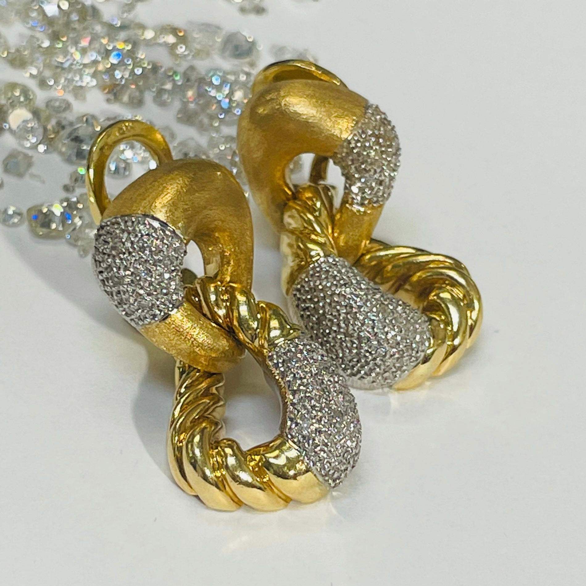 Retro 18K Yellow Gold and Diamond Door Knocker Earrings