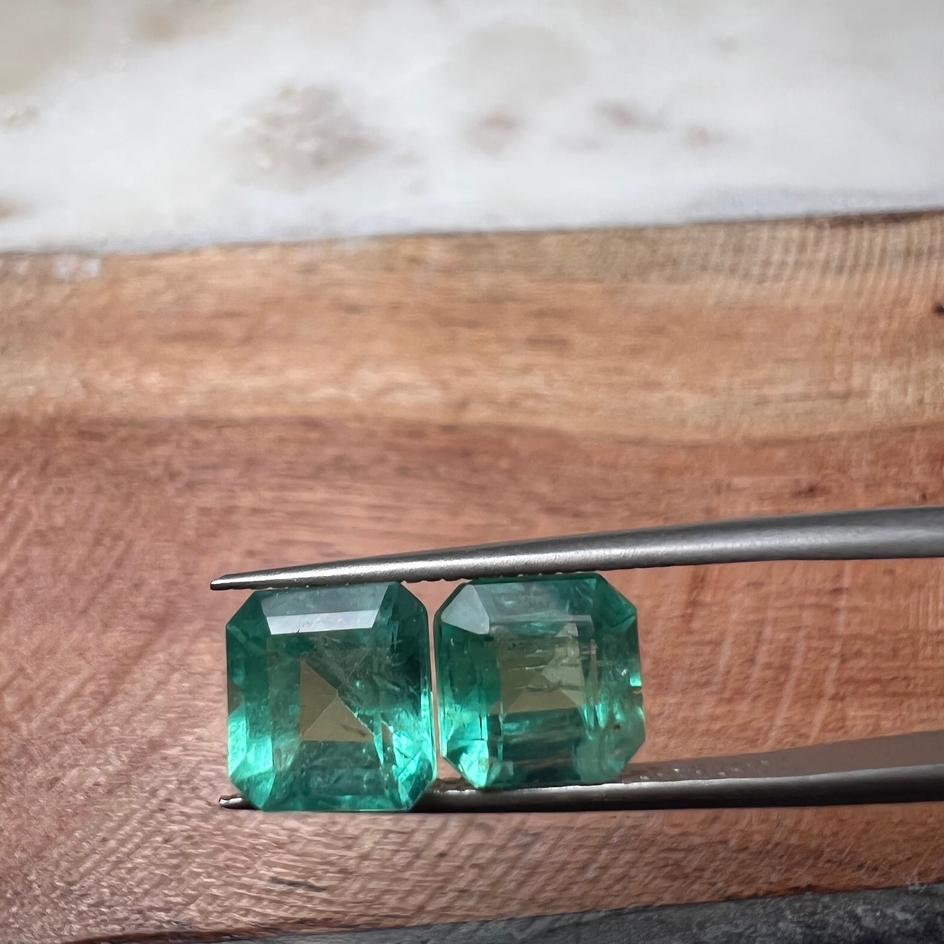 3.67CTW Pair of Natural Colombian Emerald Loose Ascher Cut