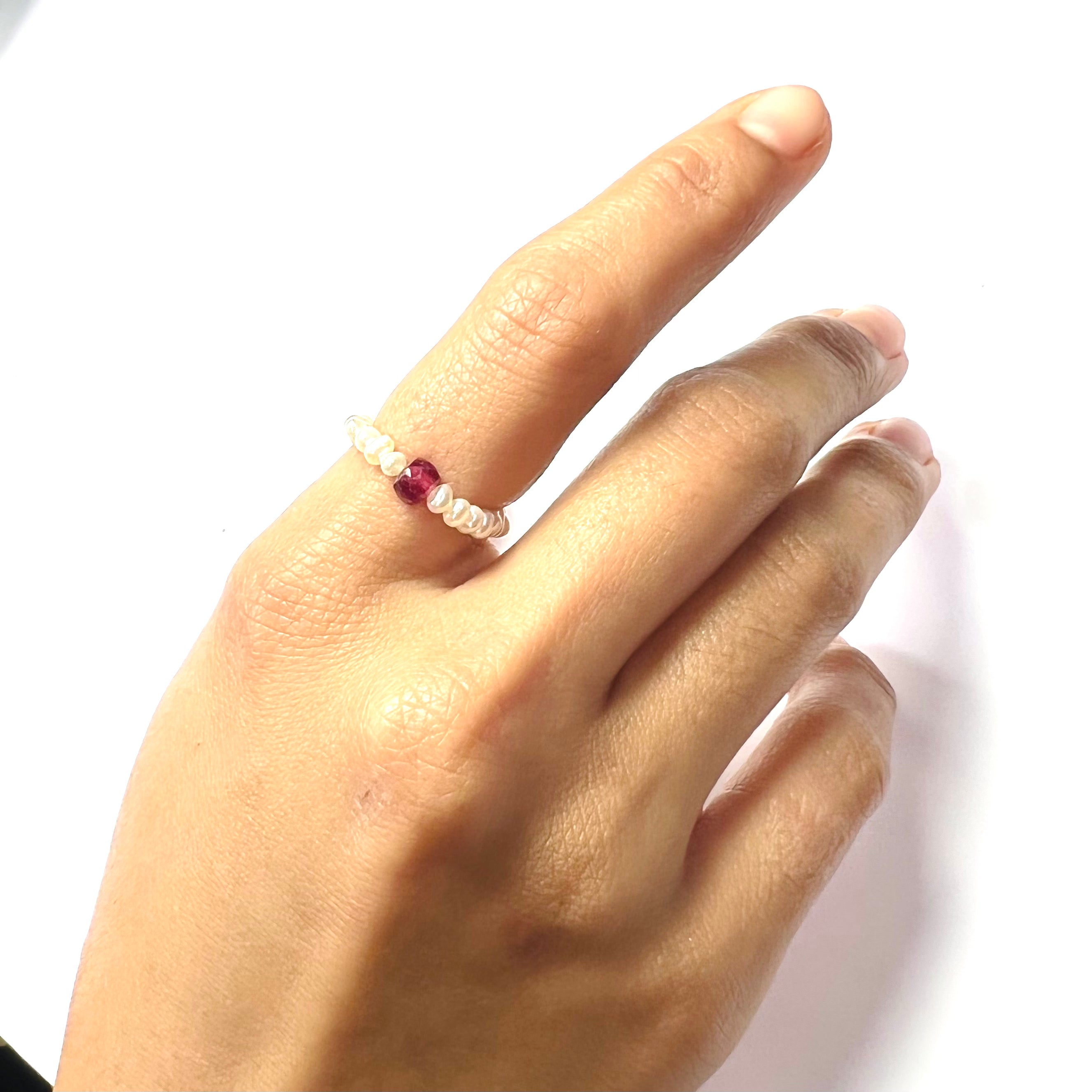 Natural Seed Pearl Eternity Rough Deep Ruby Ring Size 5.5