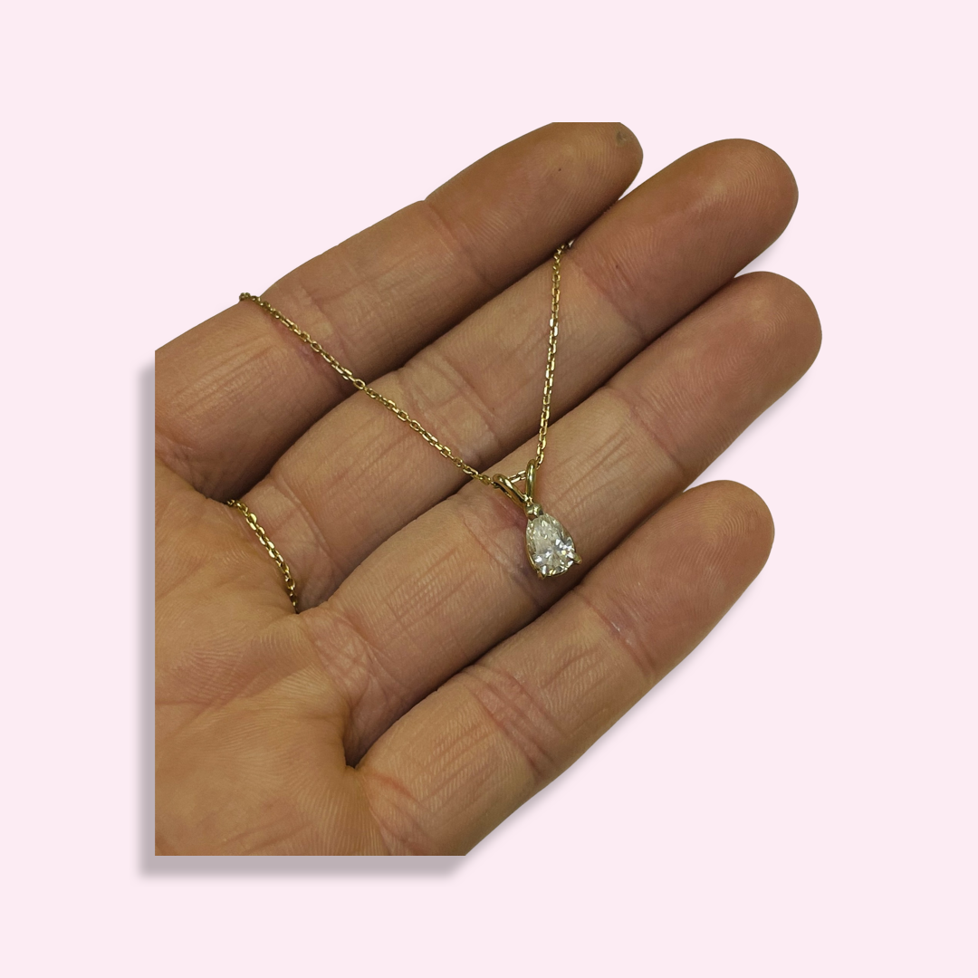 .59CT Natural Pear Diamond 14K Yellow Gold Pendant