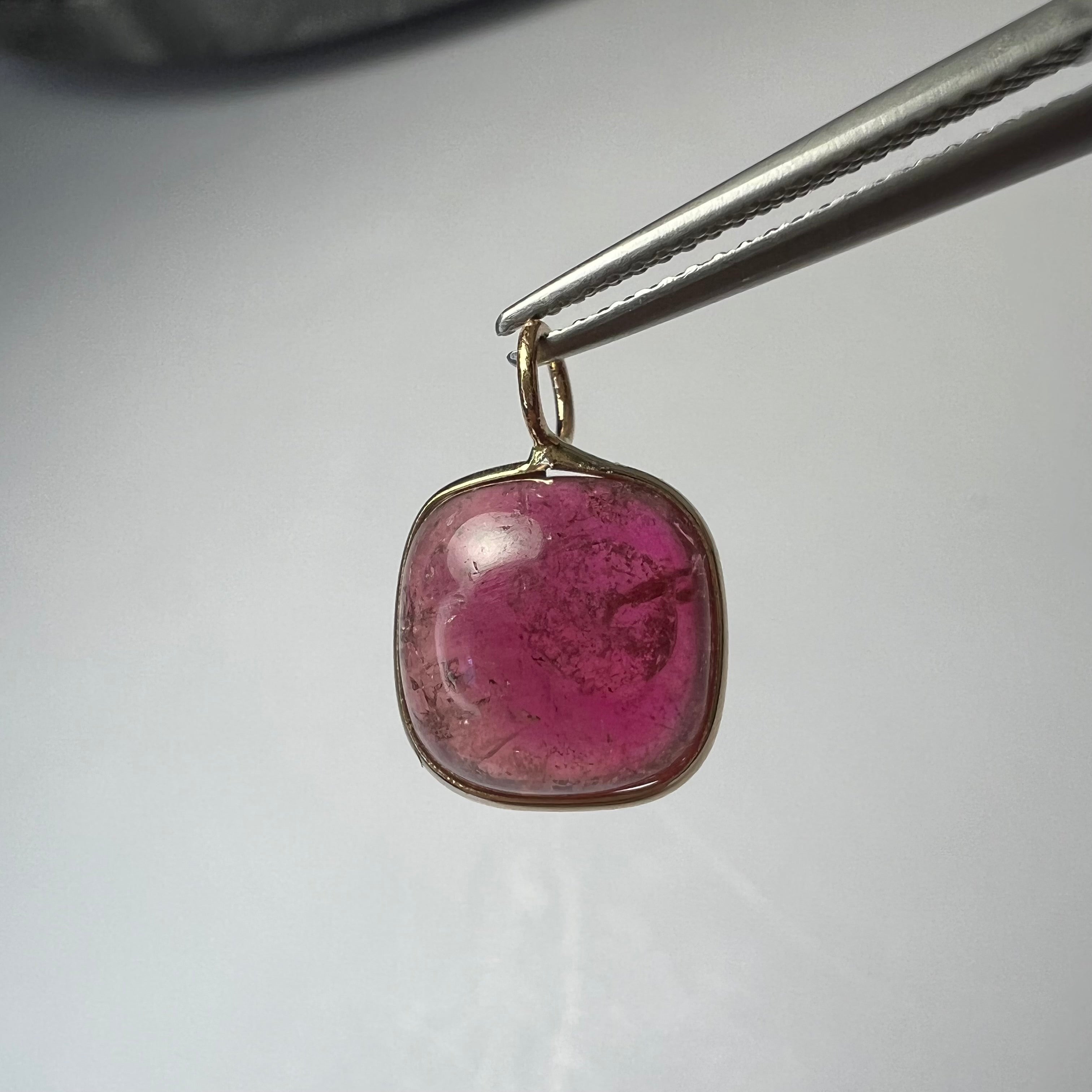Natural Cabochon Tourmaline 14K Yellow Gold Pendant Charm 15.5x11mm