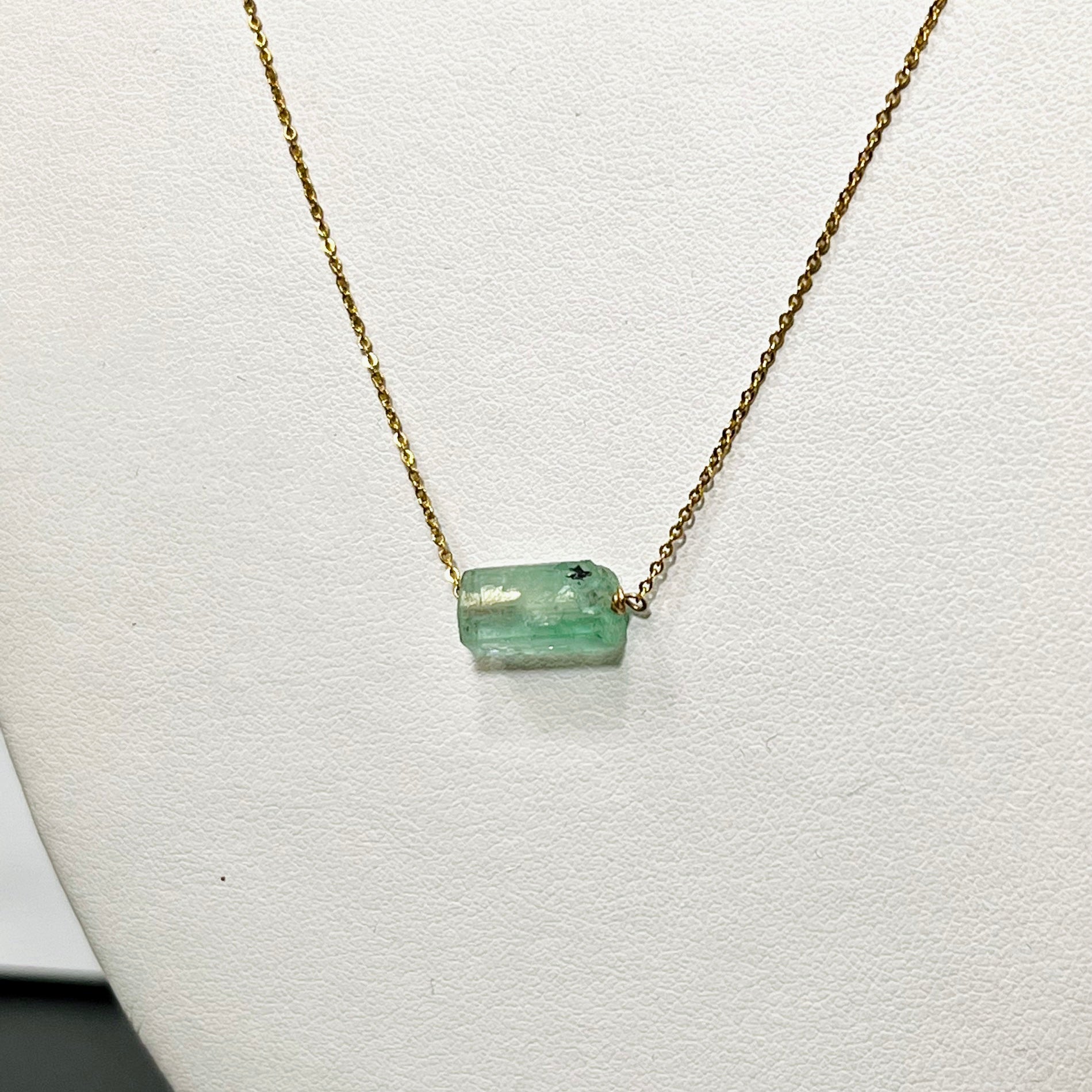 Rough Emerald 16-18" 14K Yellow Gold Necklace