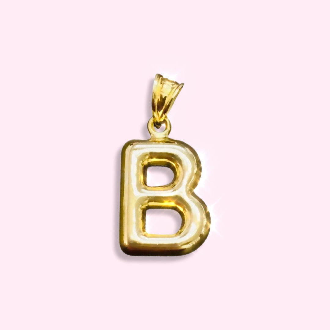 Initial B Puffy Balloon Letter 10K Yellow Gold Pendant
