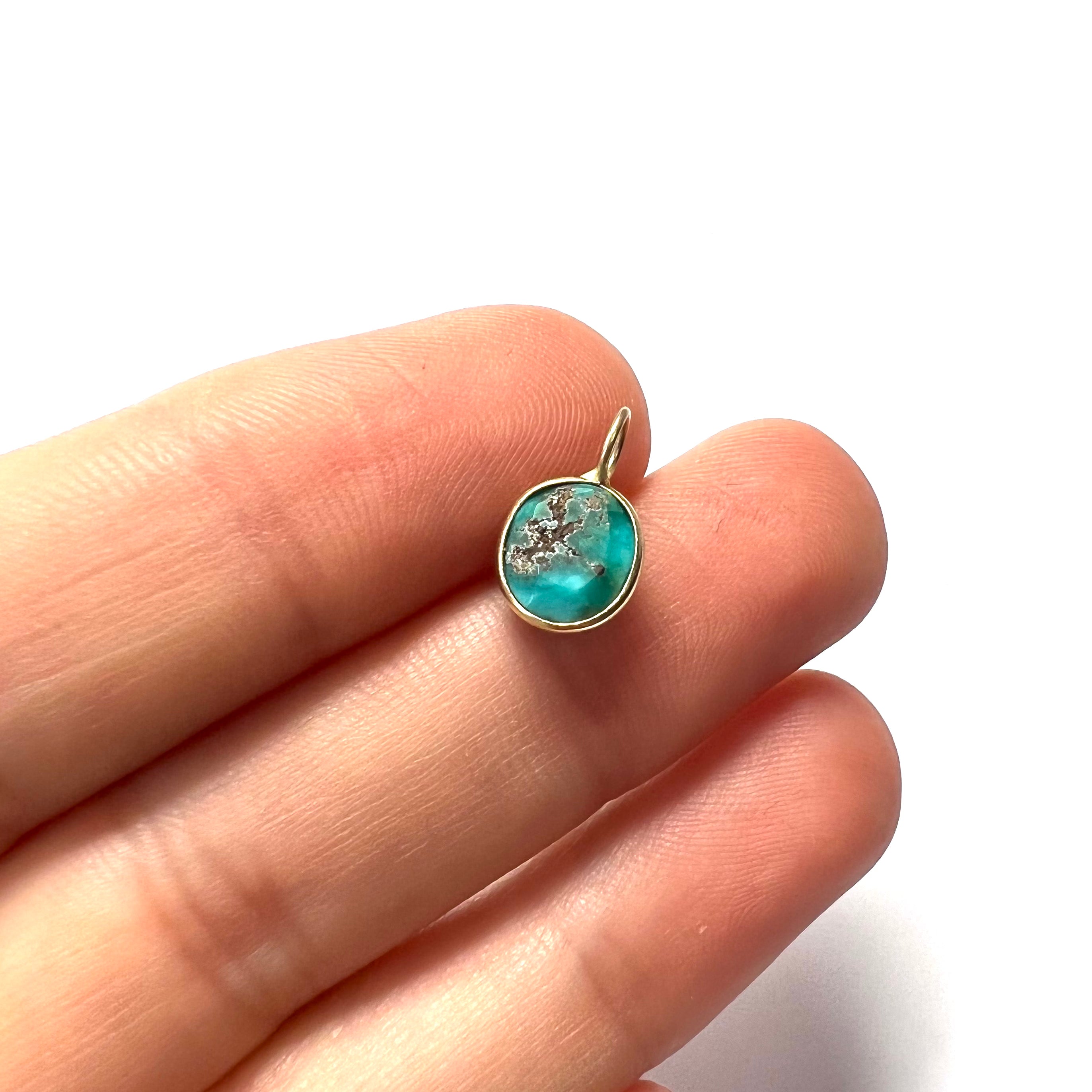 14k Turquoise Yellow Gold Pendant Charm 13x8mm