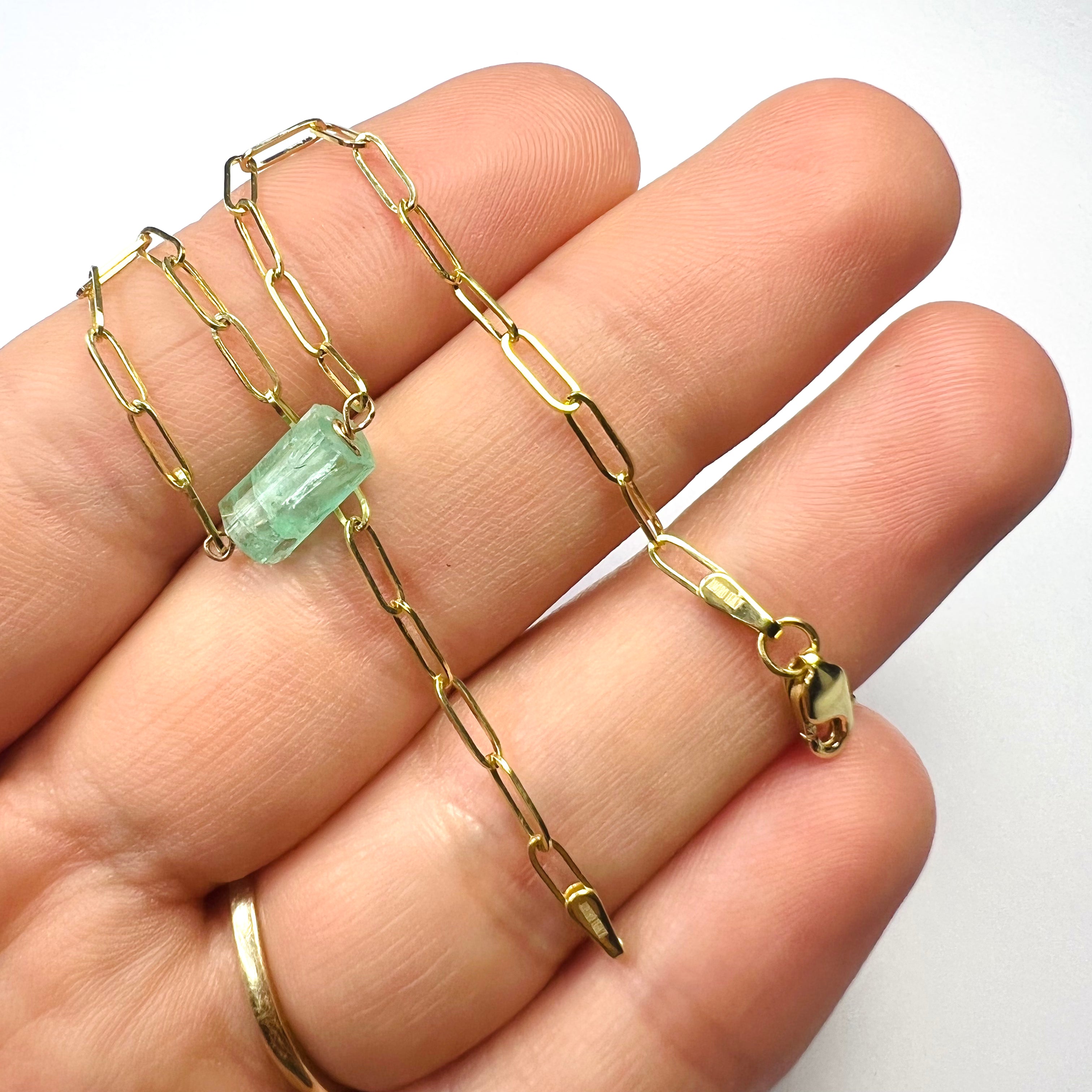 Rough Emerald Bracelet in Solid 14k Yellow Gold 7"