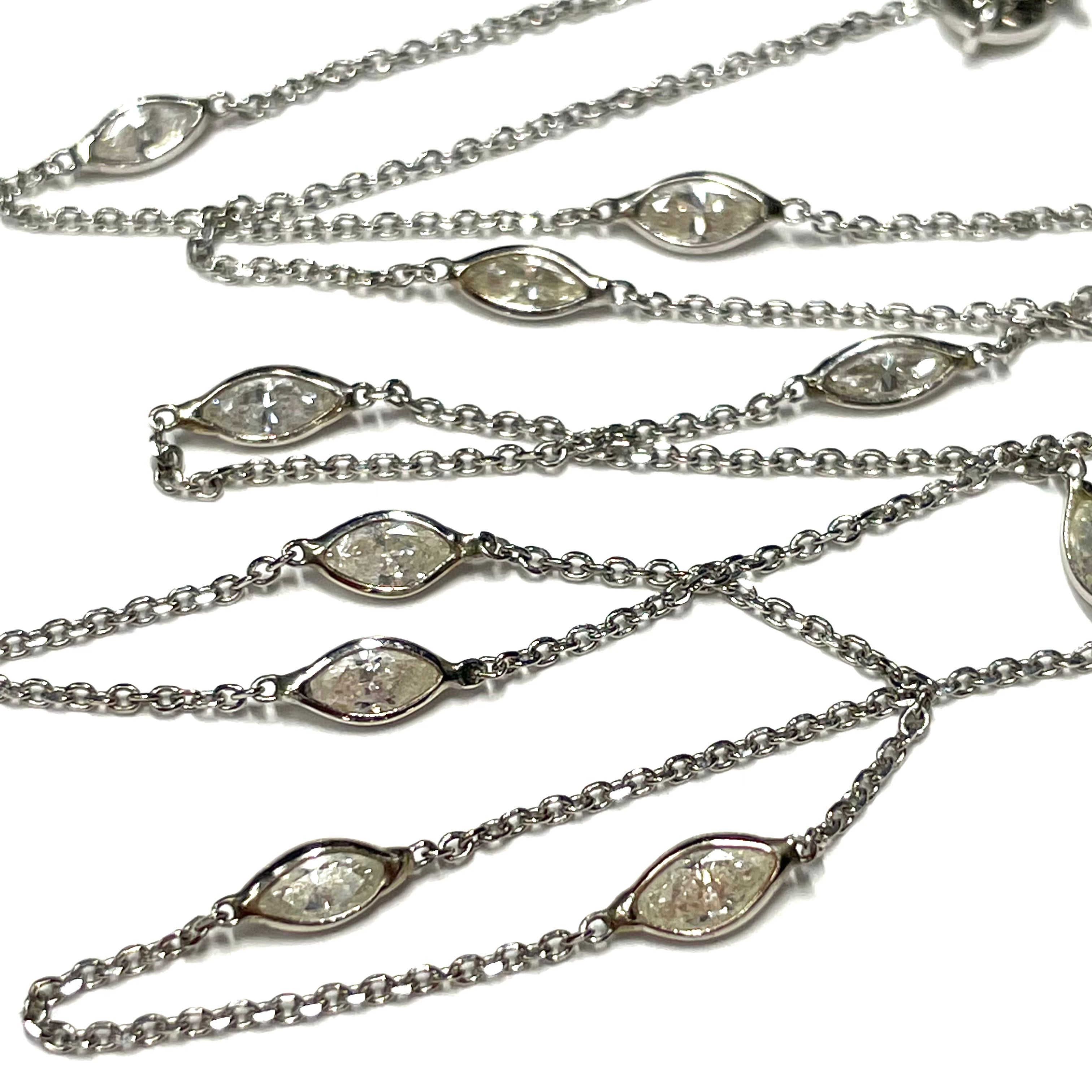 1.10CTW Marquise Diamond By The Yard 15.75" 14k White Gold Necklace