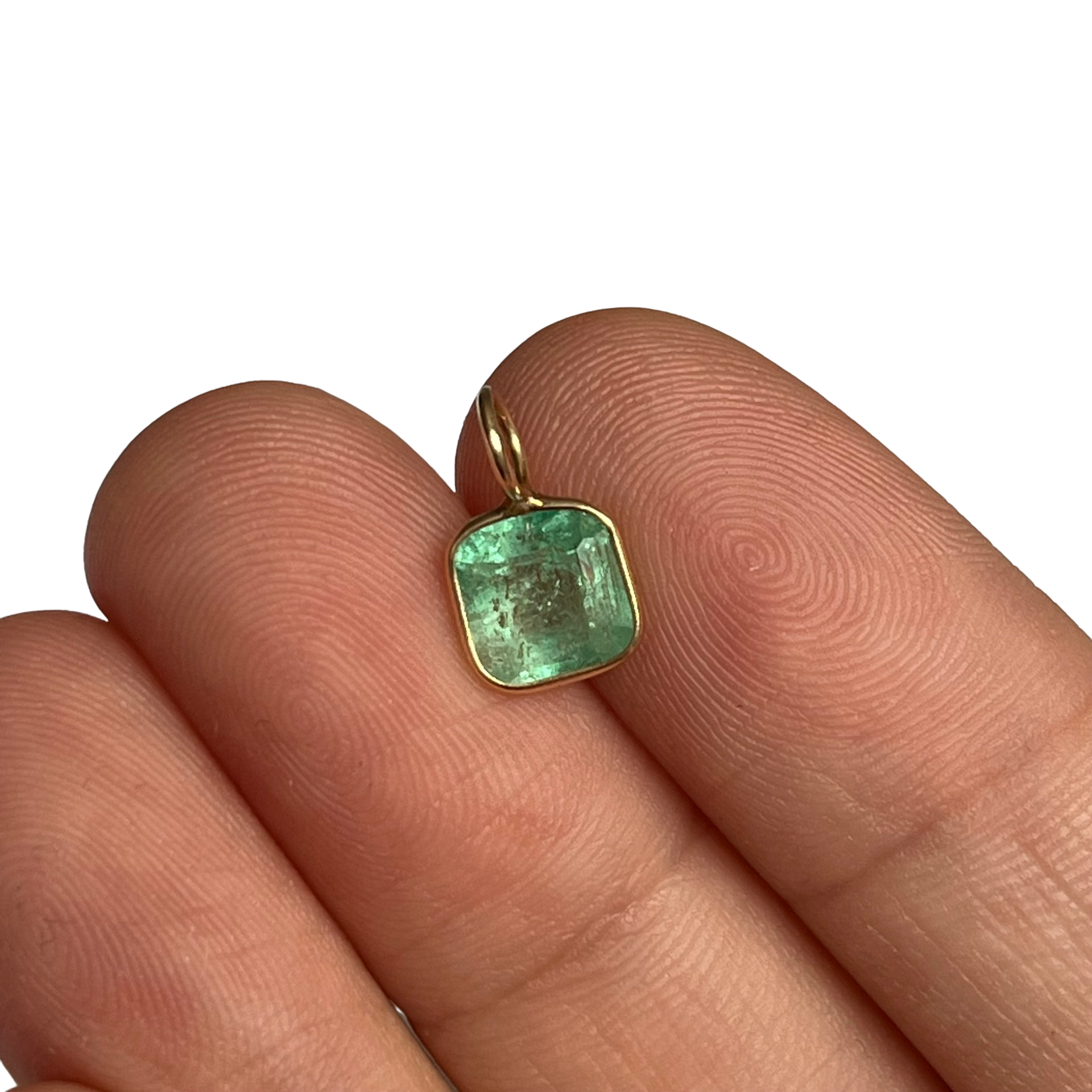 1.10ct Light Green Square Colombian Emerald 14K Yellow Gold Pendant Charm