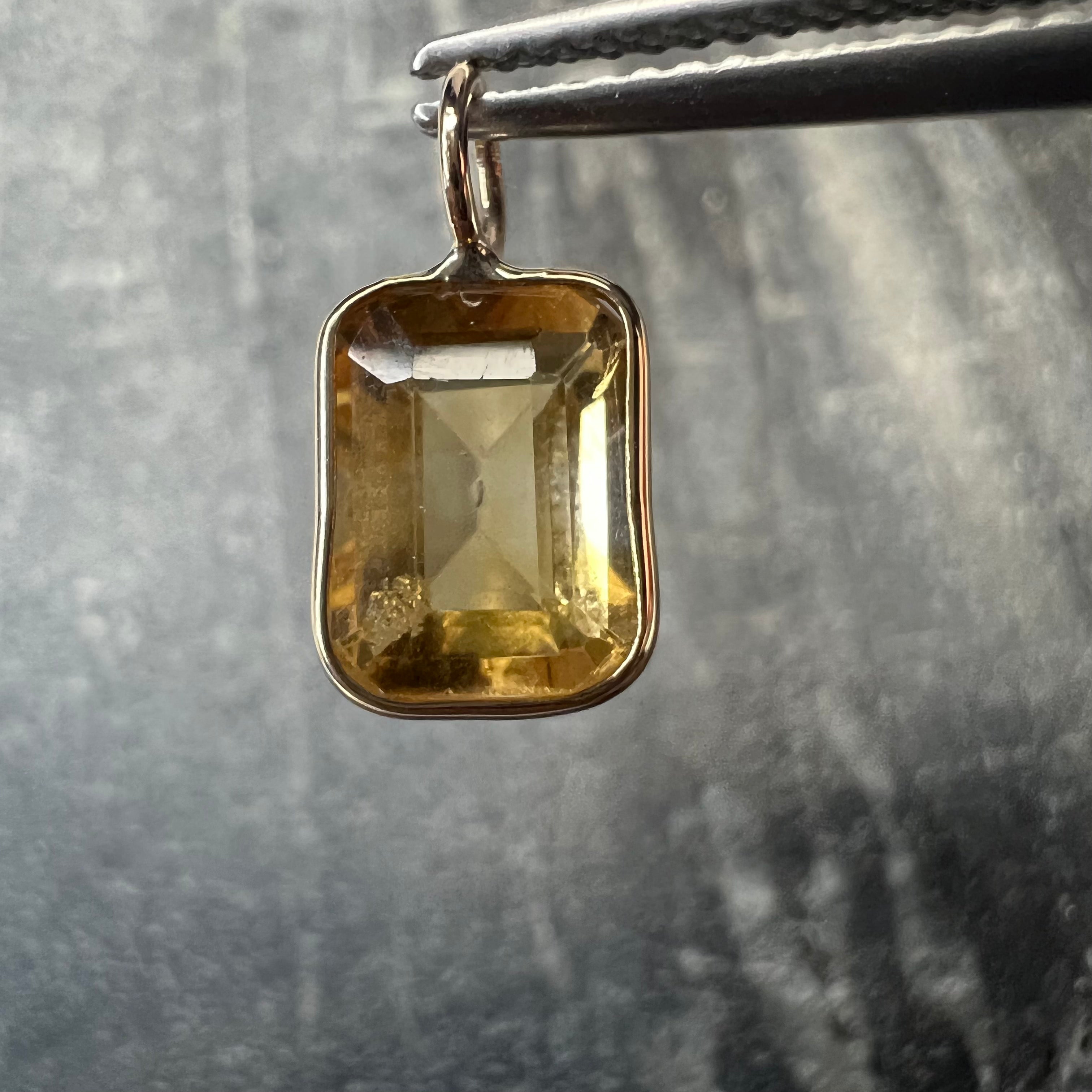 1.1CT Natural Yellow Citrine 14K Yellow Gold Pendant Charm 13x6.5mm