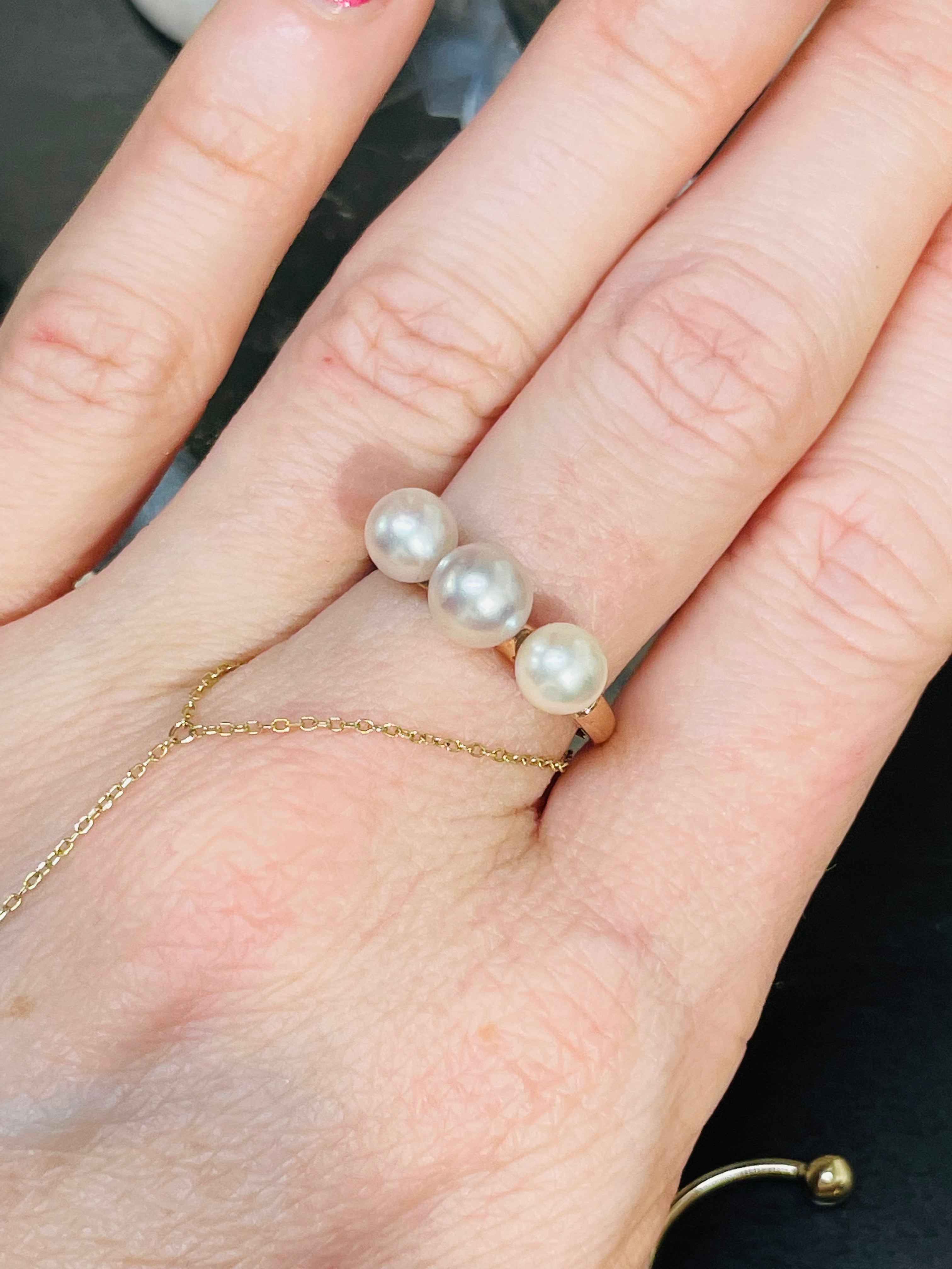 Antique Victorian 10K Rose Gold 3 Pearl Ring Size 6.75