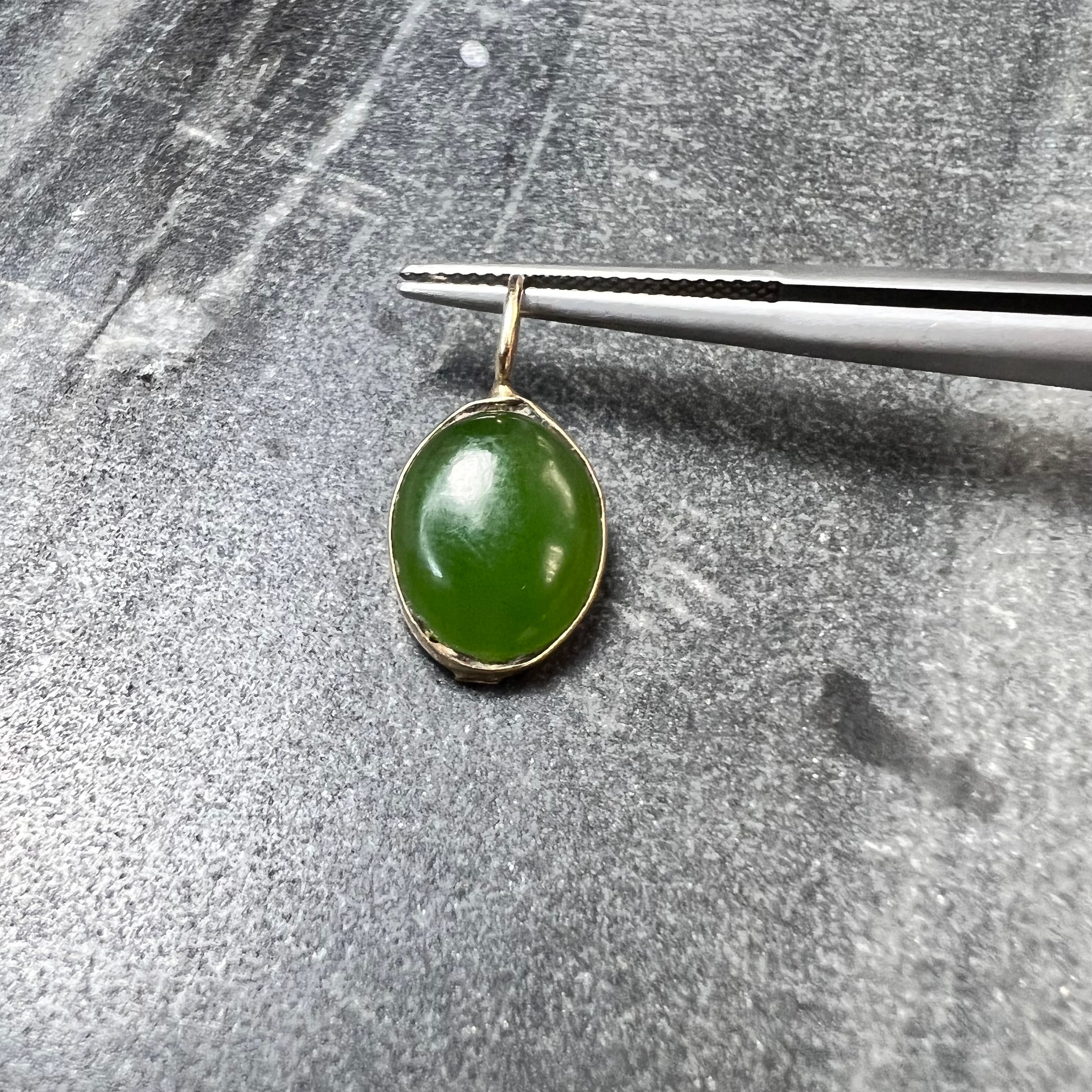 Natural Jade 14K Yellow Gold Pendant Charm 20x11mm