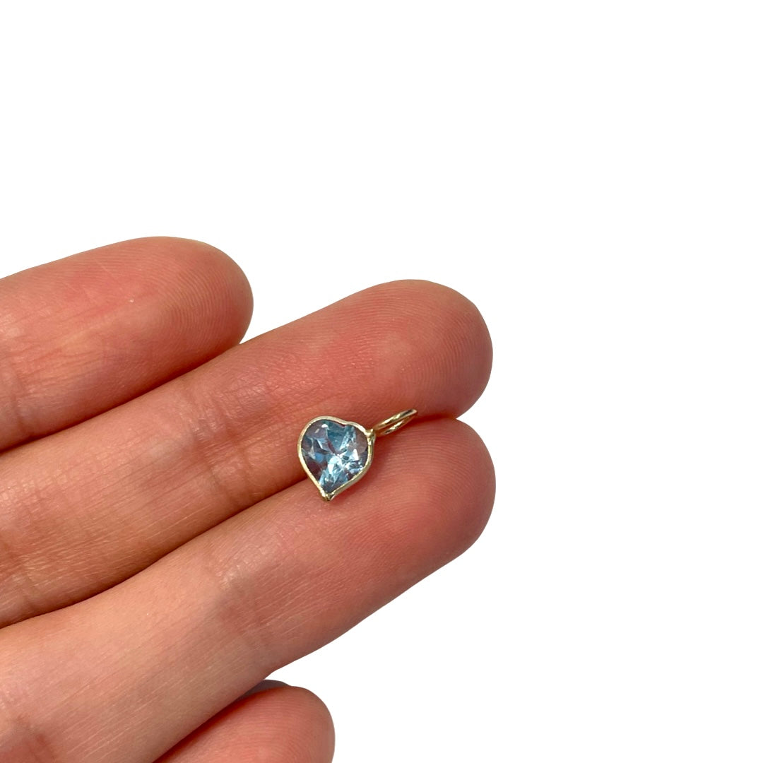 Natural Aquamarine Heart 14K Yellow Gold Pendant Charm 11x7mm