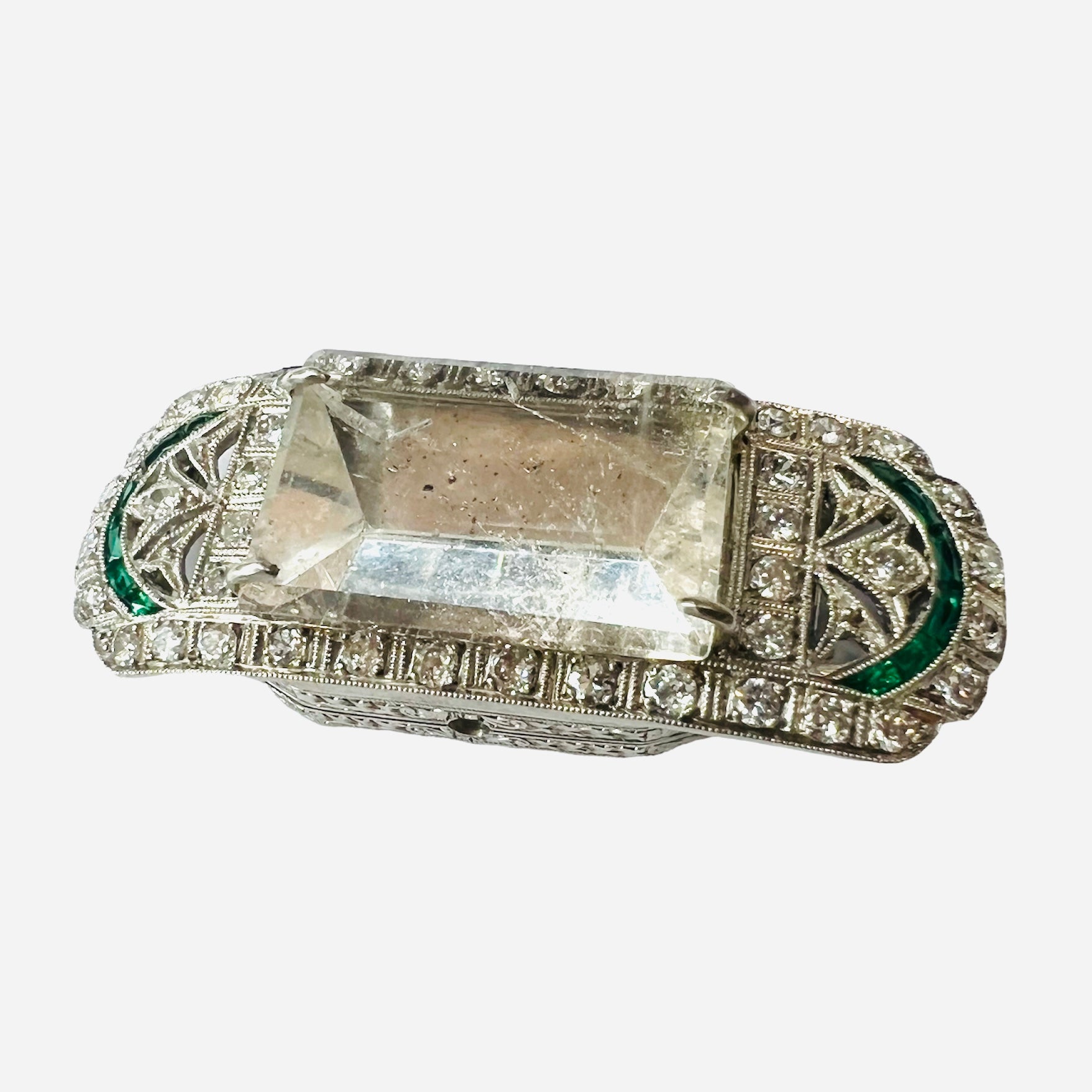 Art Deco Watch Face Convert Platinum Emerald Diamond and Morganite Pendant