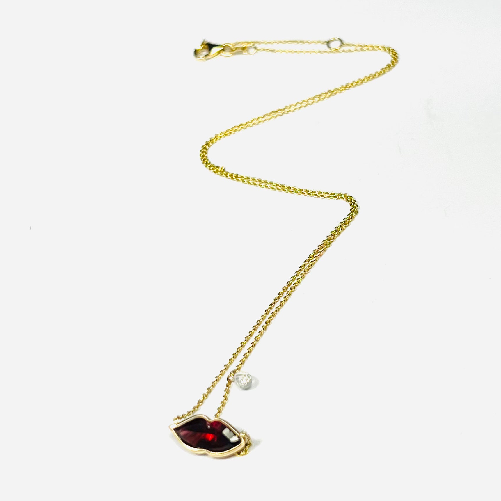 Lip Garnet and Briolette Diamond 16" 14K Yellow Gold Necklace