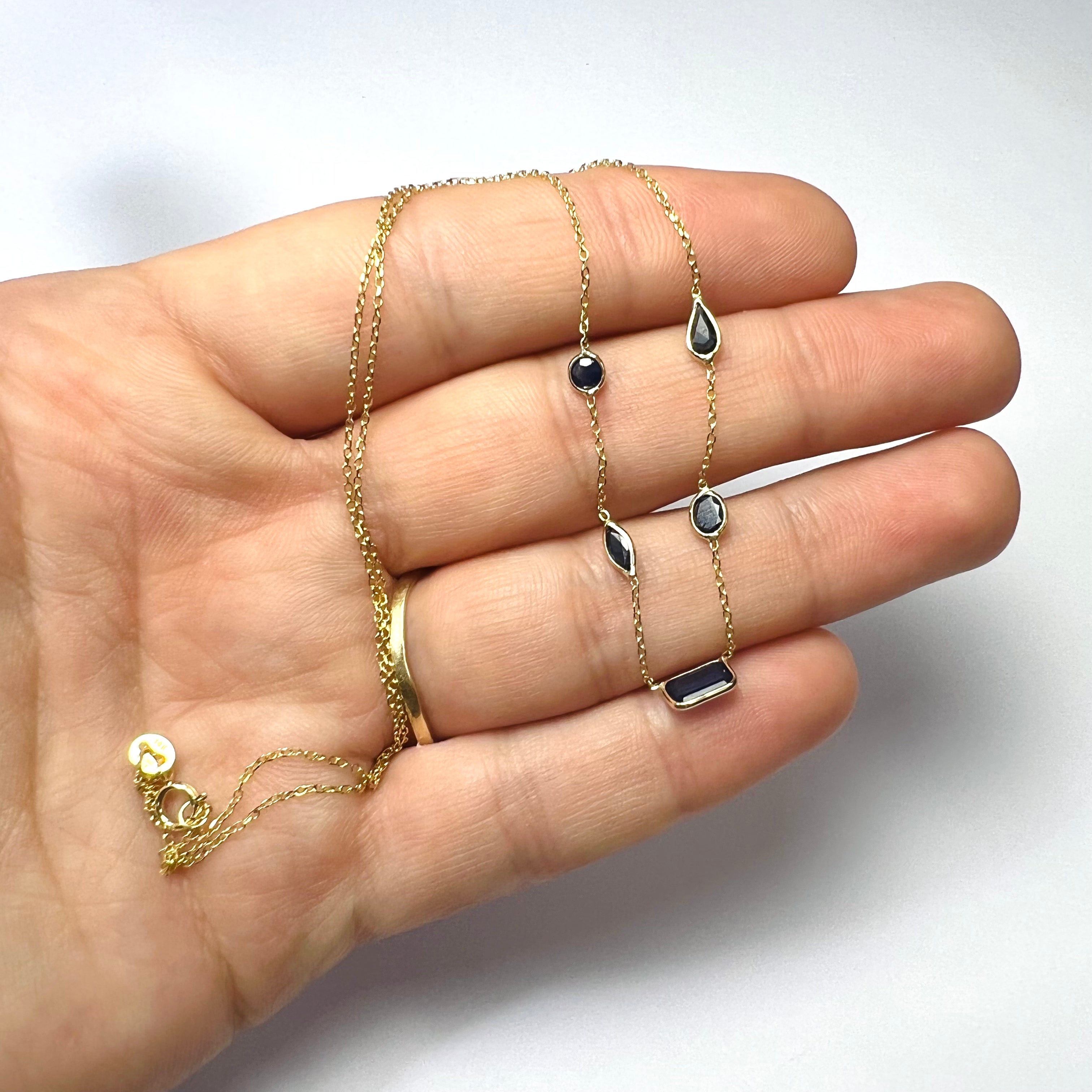 Assorted Sapphire By The Yard 16" 14k Yellow Gold Necklace