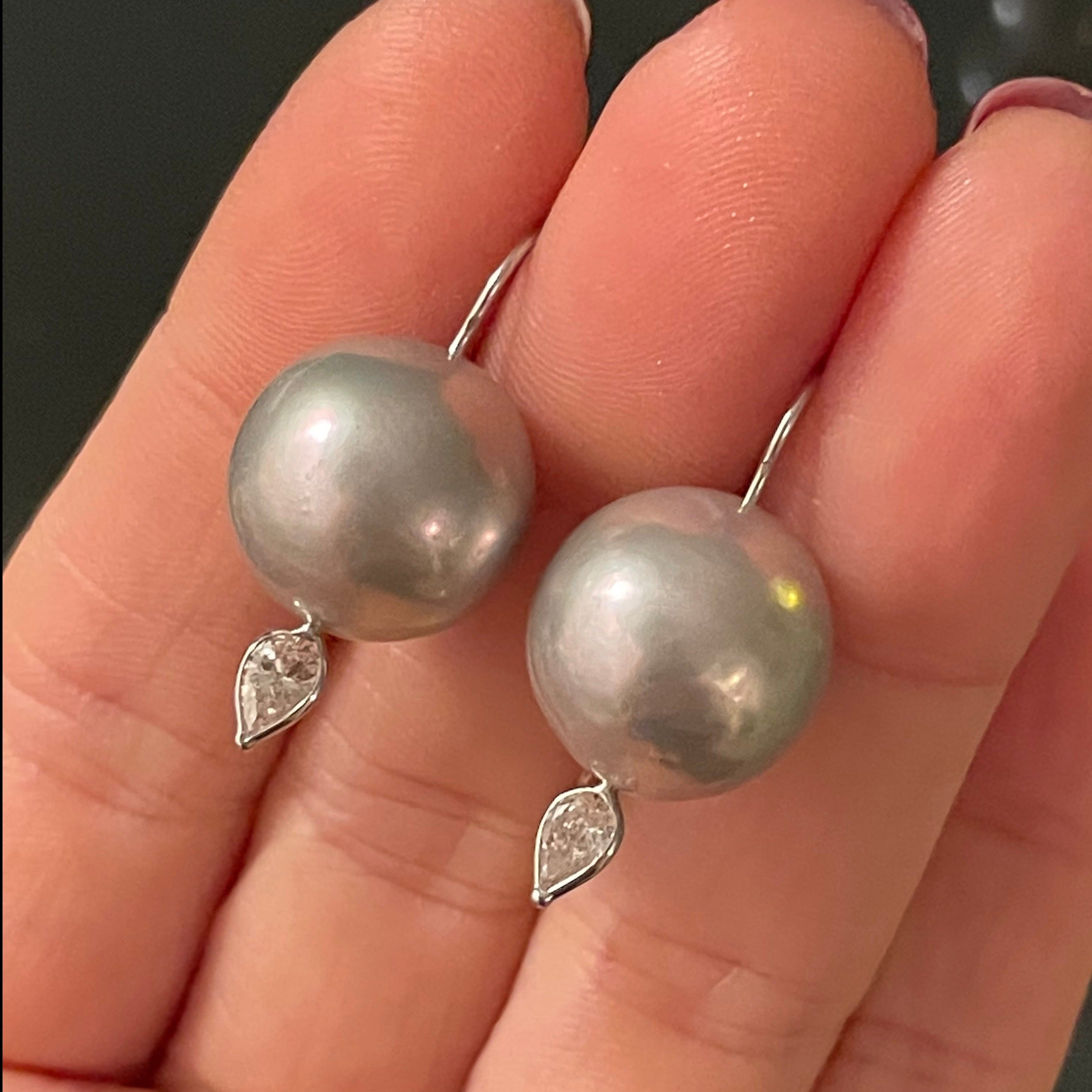 Freshwater 14mm Freshwater Pearl .58CT White 14K Gold Earrings