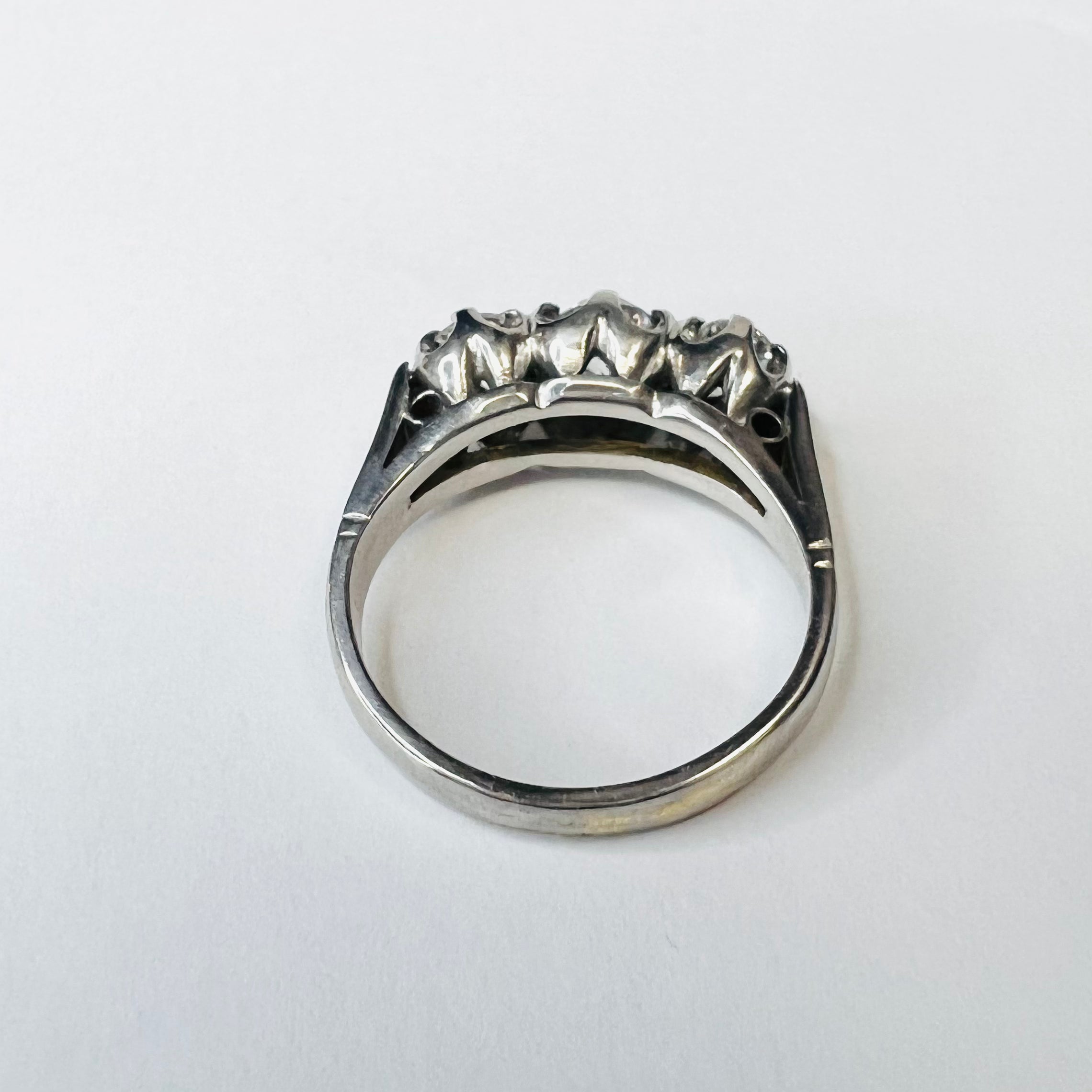 Antique 18K White Gold 3 Diamond Ring Size 6