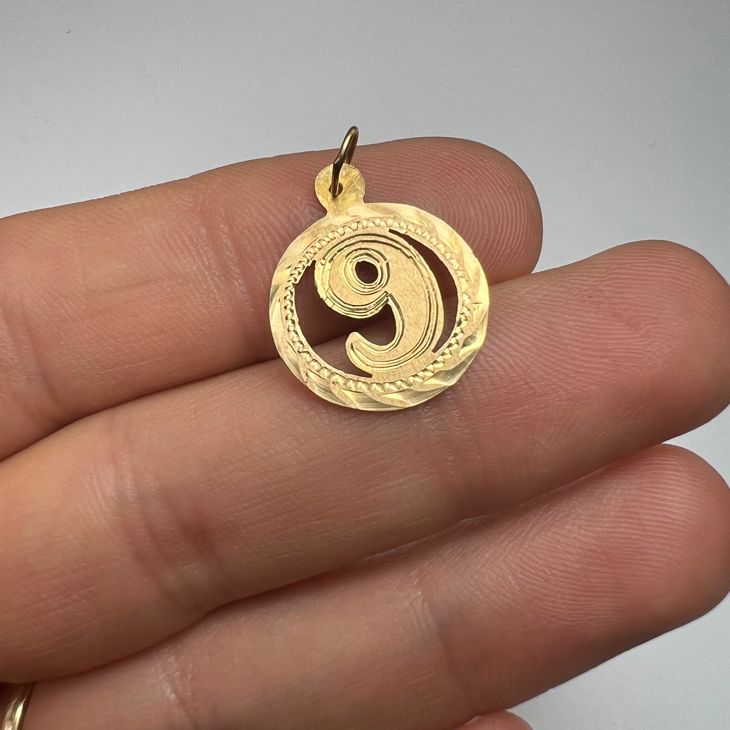 Circle Number 9 Pendant 14K Yellow Gold