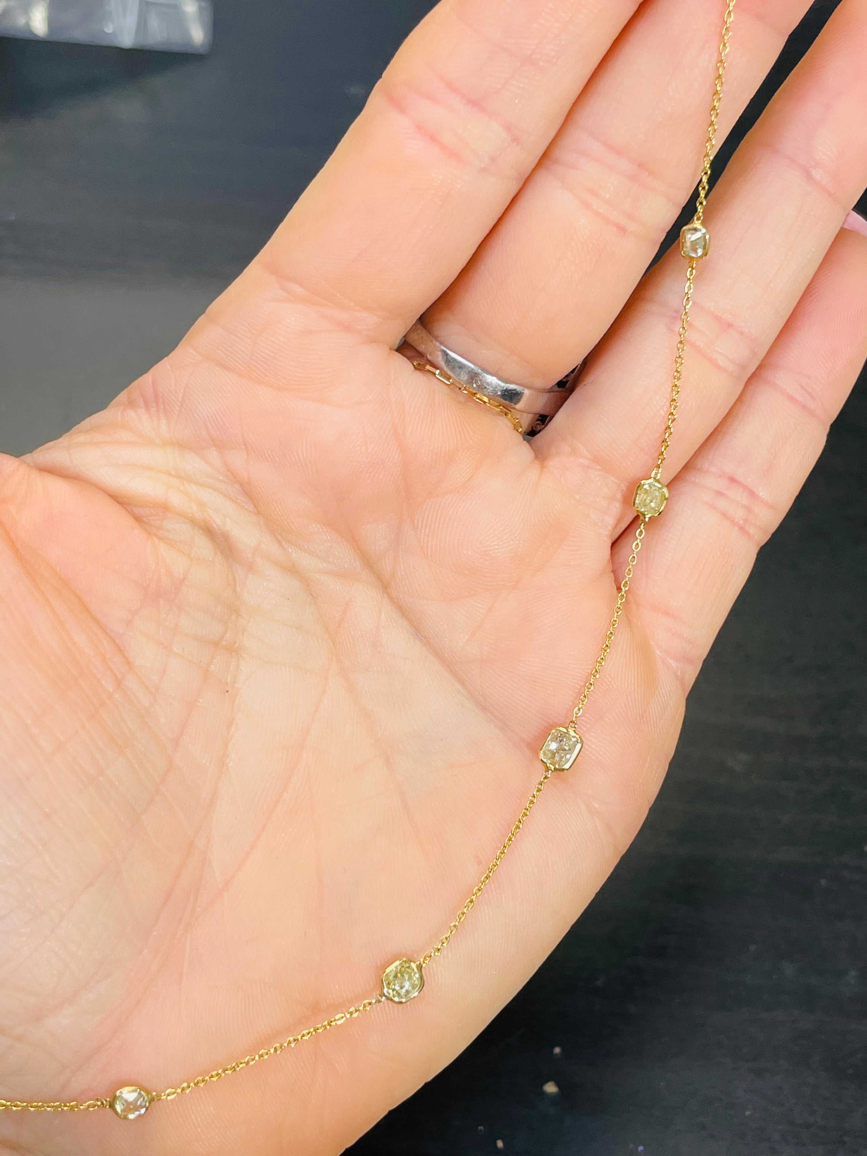 1.1CT Yellow Cushion Cut Diamonds by the Yard 5 Stone 14K Yellow Gold Necklace 16-17”