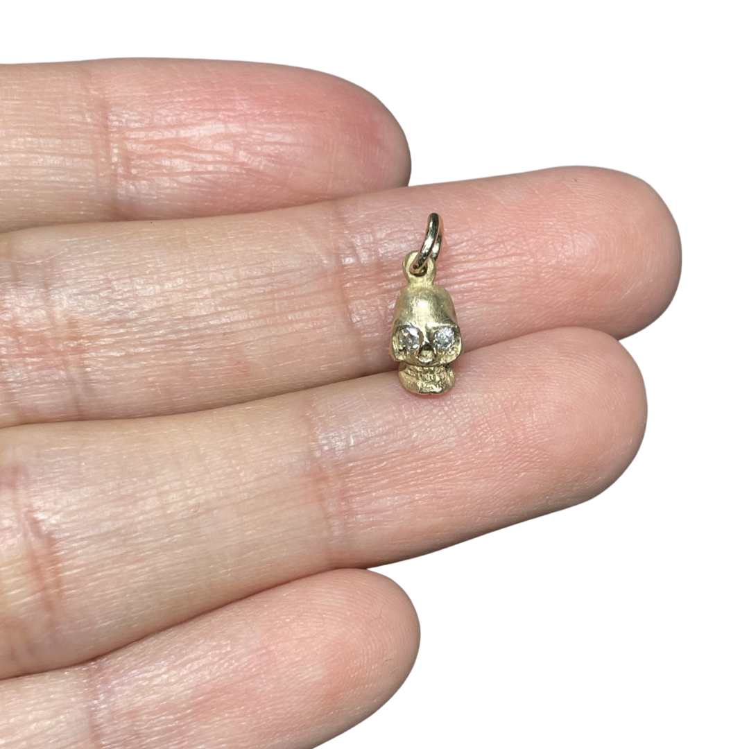 Solid 18K Small Diamond Skull Charm