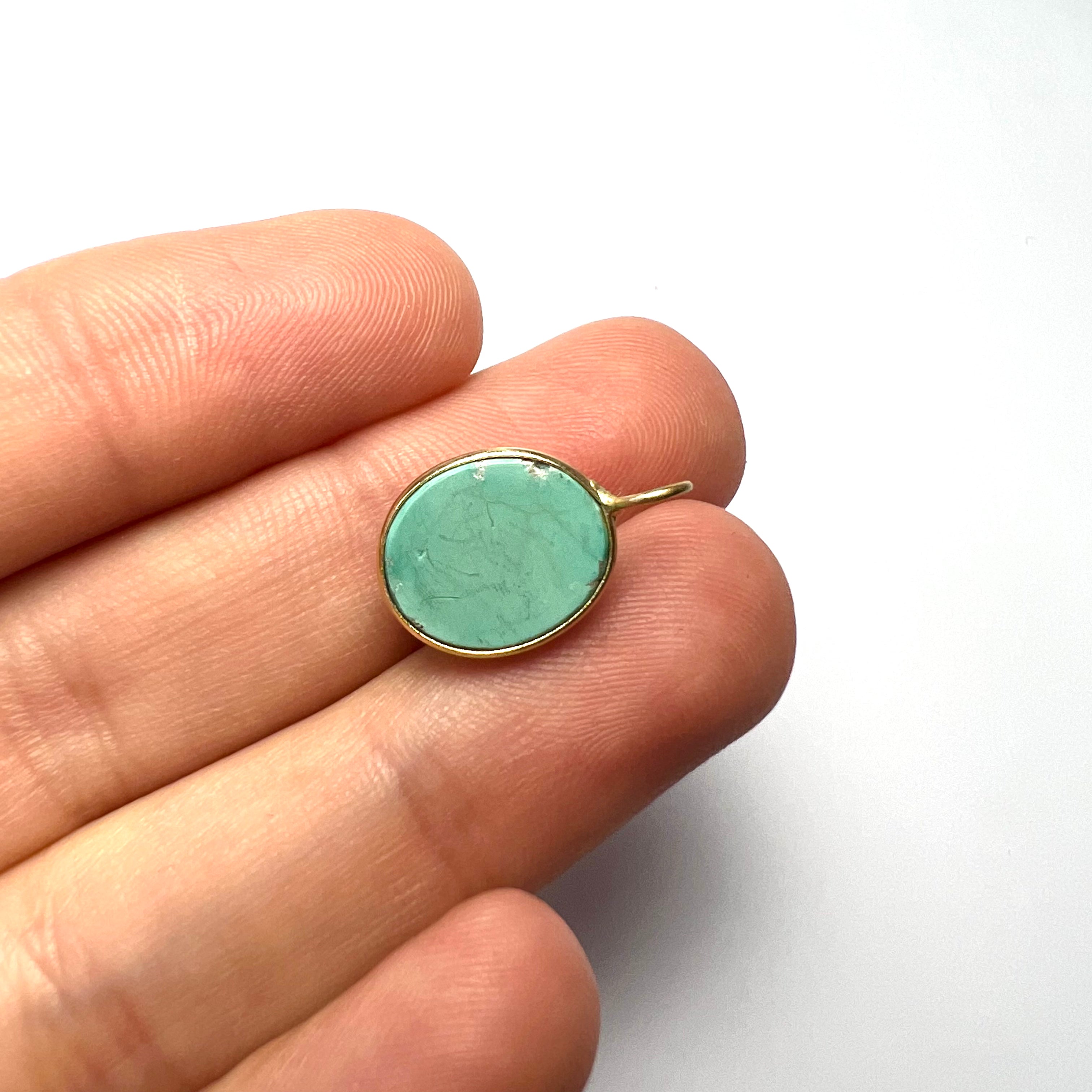 14k Turquoise Yellow Gold Pendant Charm 17x11mm