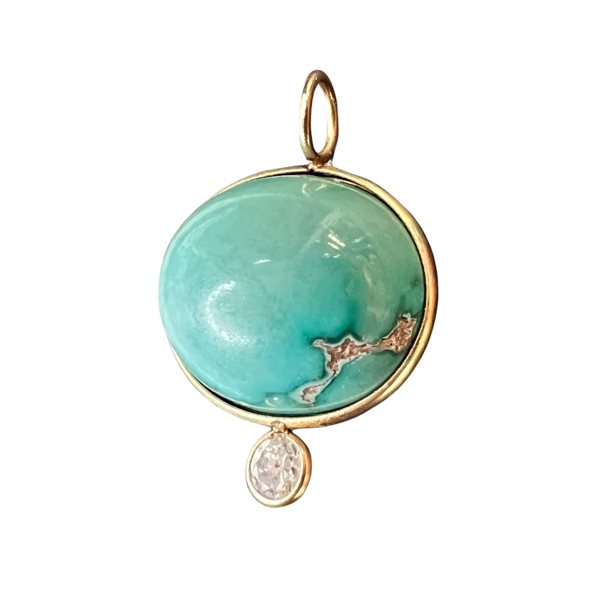 Turquoise and Diamond 14k Yellow Gold Pendant Charm 21x15mm