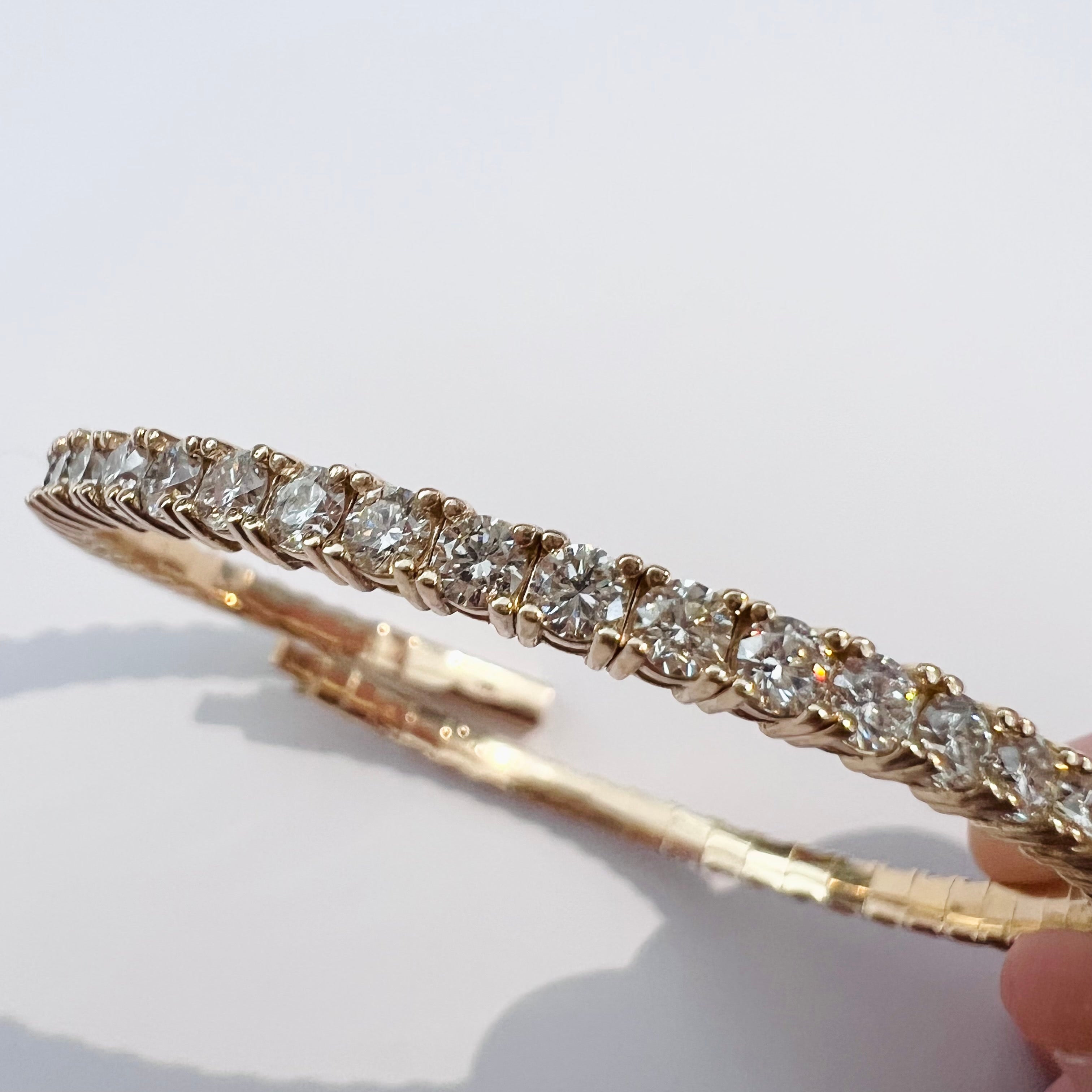 5.9CT Natural Diamond Flexible 14K Yellow Gold Bangle Tennis  Bracelet 7"