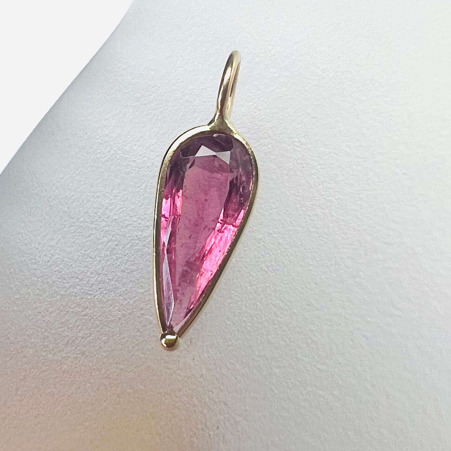 .96CT Natural Pink Pear Tourmaline 14K Yellow Gold Pendant Charm 16x5mm