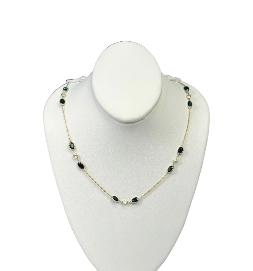 Sapphire and .40ctw Diamond 21" 14K Yellow Gold Necklace