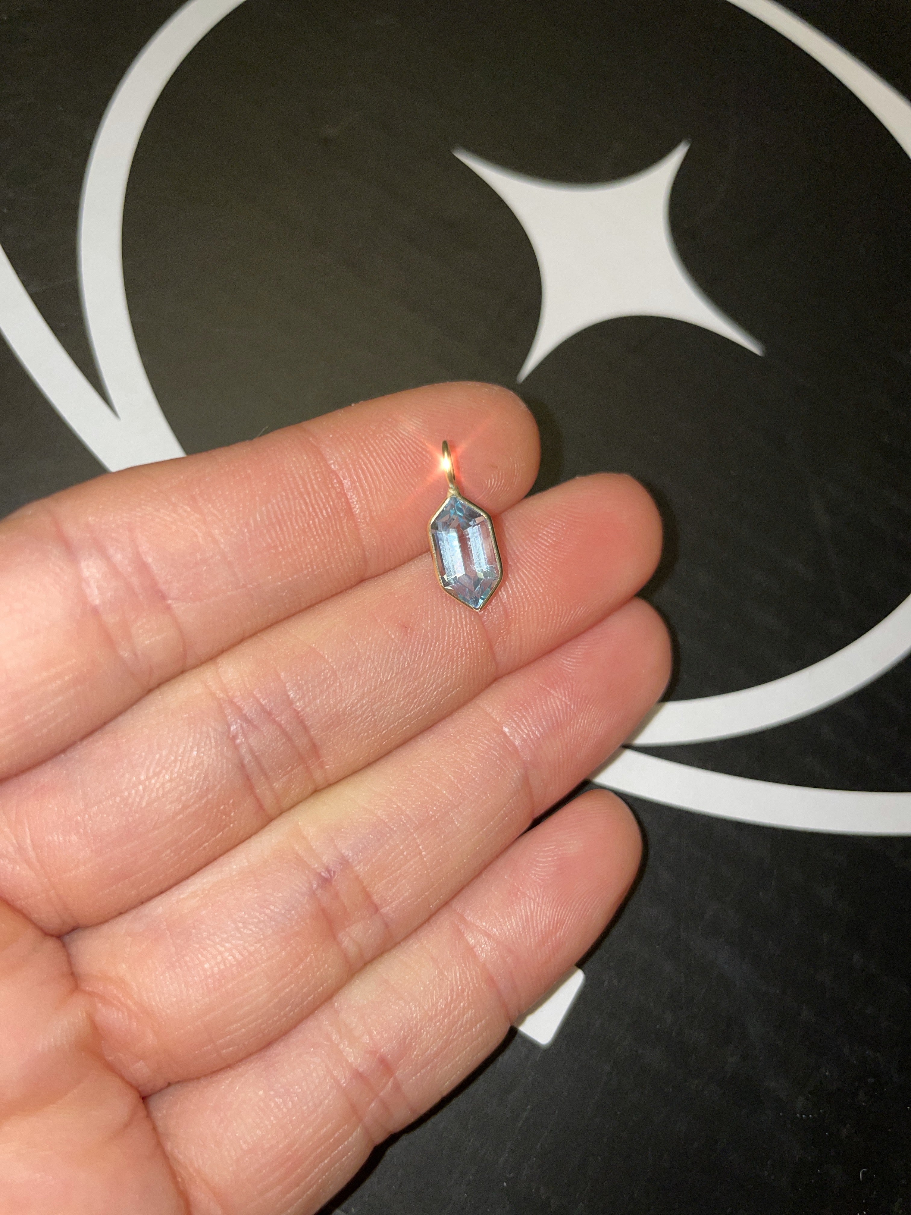 Blue Hexagon Topaz 14K Yellow Gold Pendant Charm 14x6mm