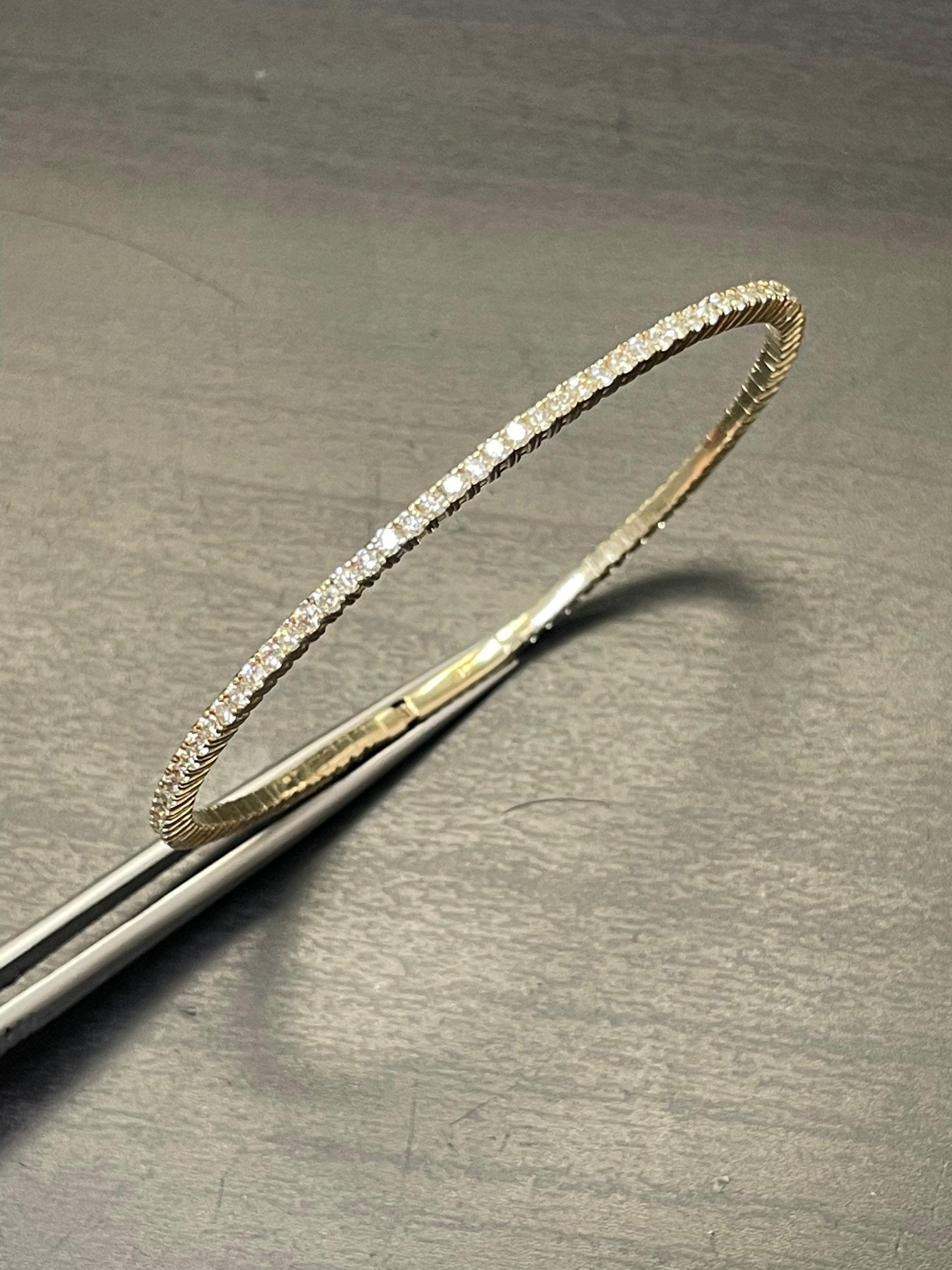 2.3CT Natural Diamond Solid 14K Yellow Gold Flexible Tennis Bracelet Bangle 7"