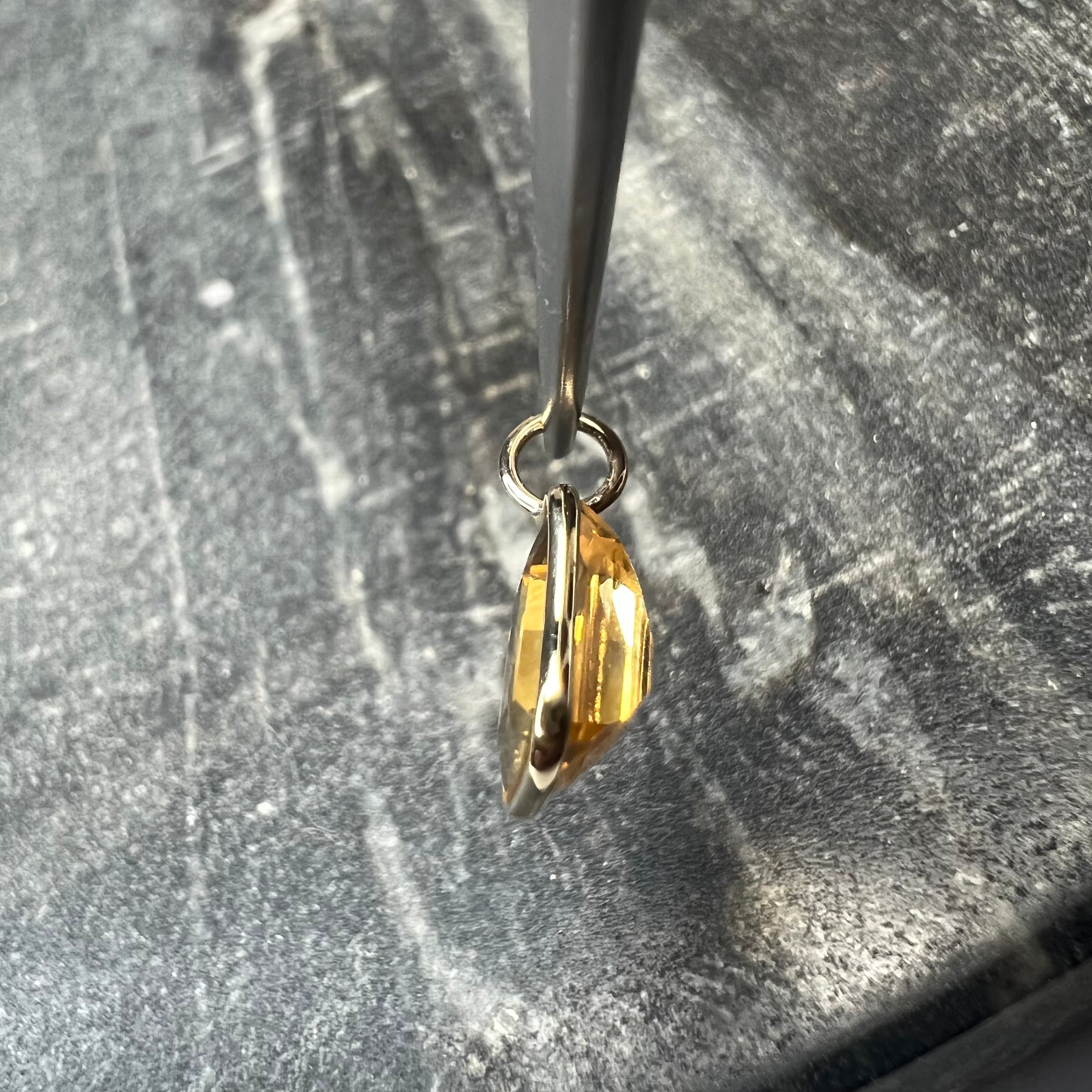 1.1CT Natural Yellow Citrine 14K Yellow Gold Pendant Charm 13x6.5mm