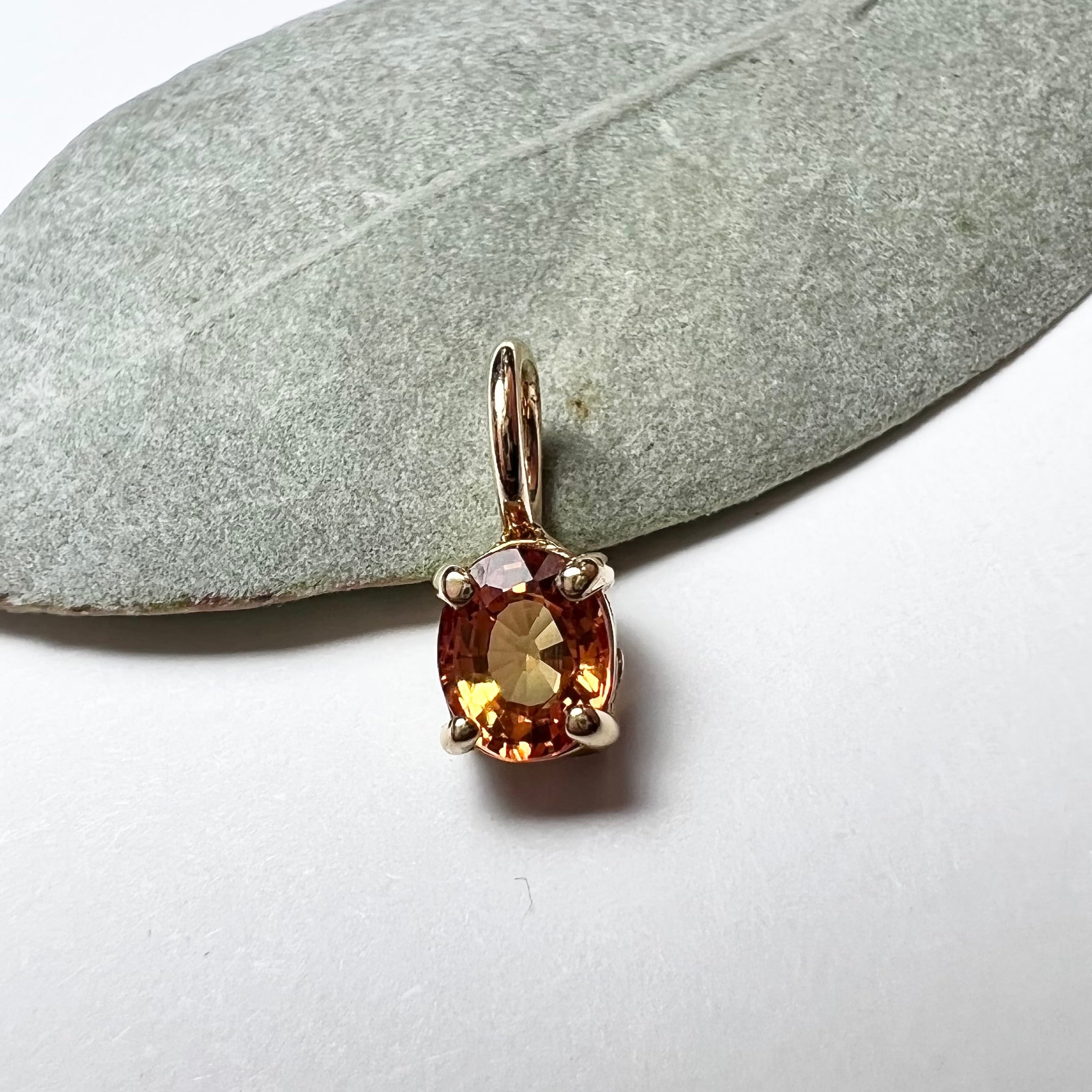 Natural Orange Sapphire 14K Yellow Gold Pendant Charm 10x4mm