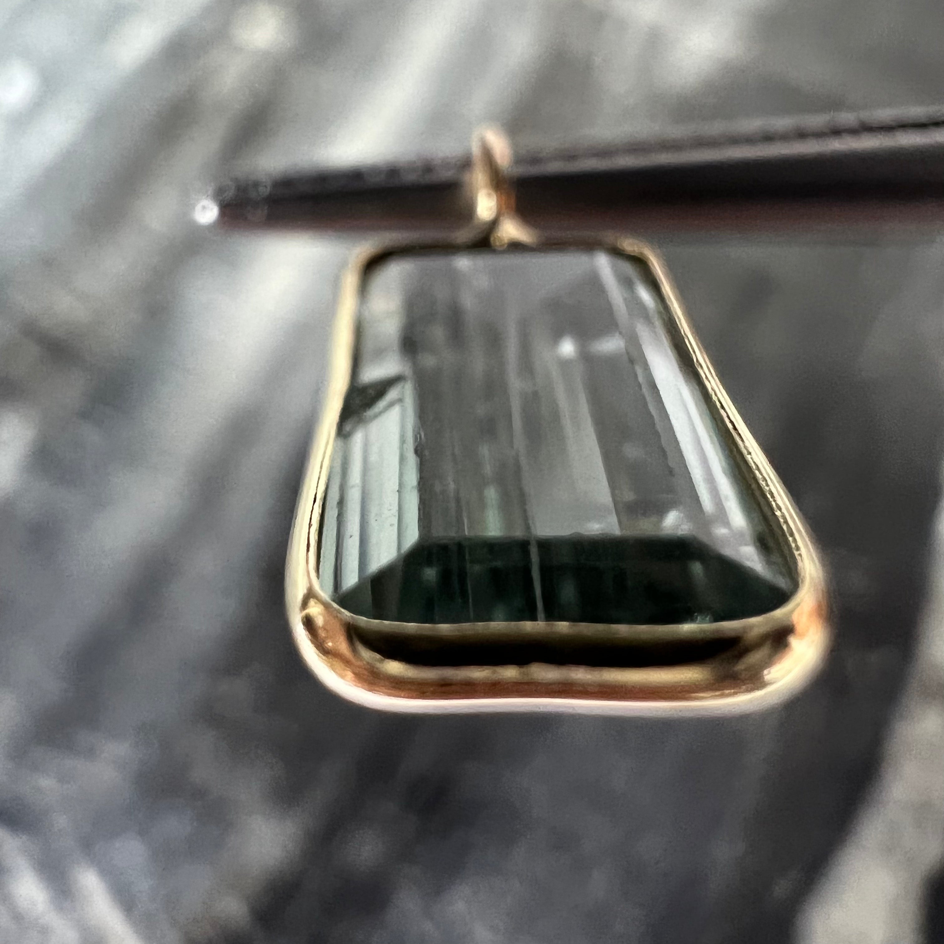 2.20CT Natural Emerald Cut Greenish Grey Tourmaline 14K Yellow Gold Pendant Char