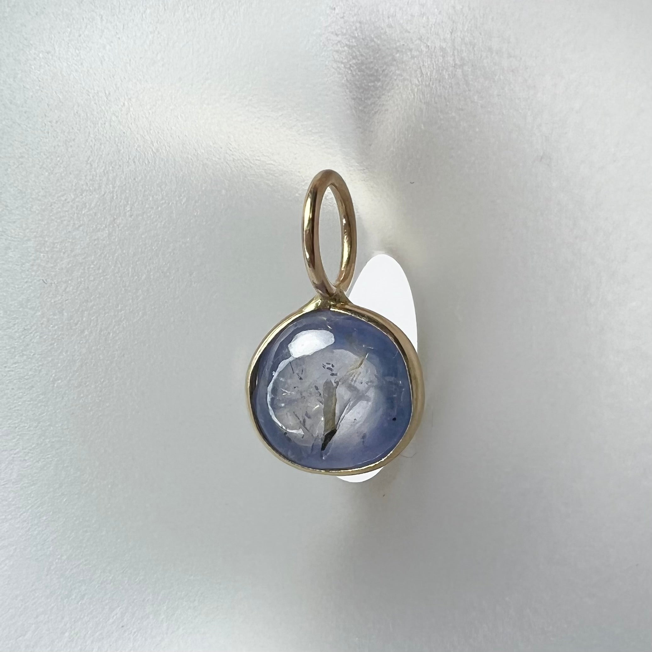 Natural Cabochon Sapphire 14K Yellow Gold Pendant Charm 15X9mm