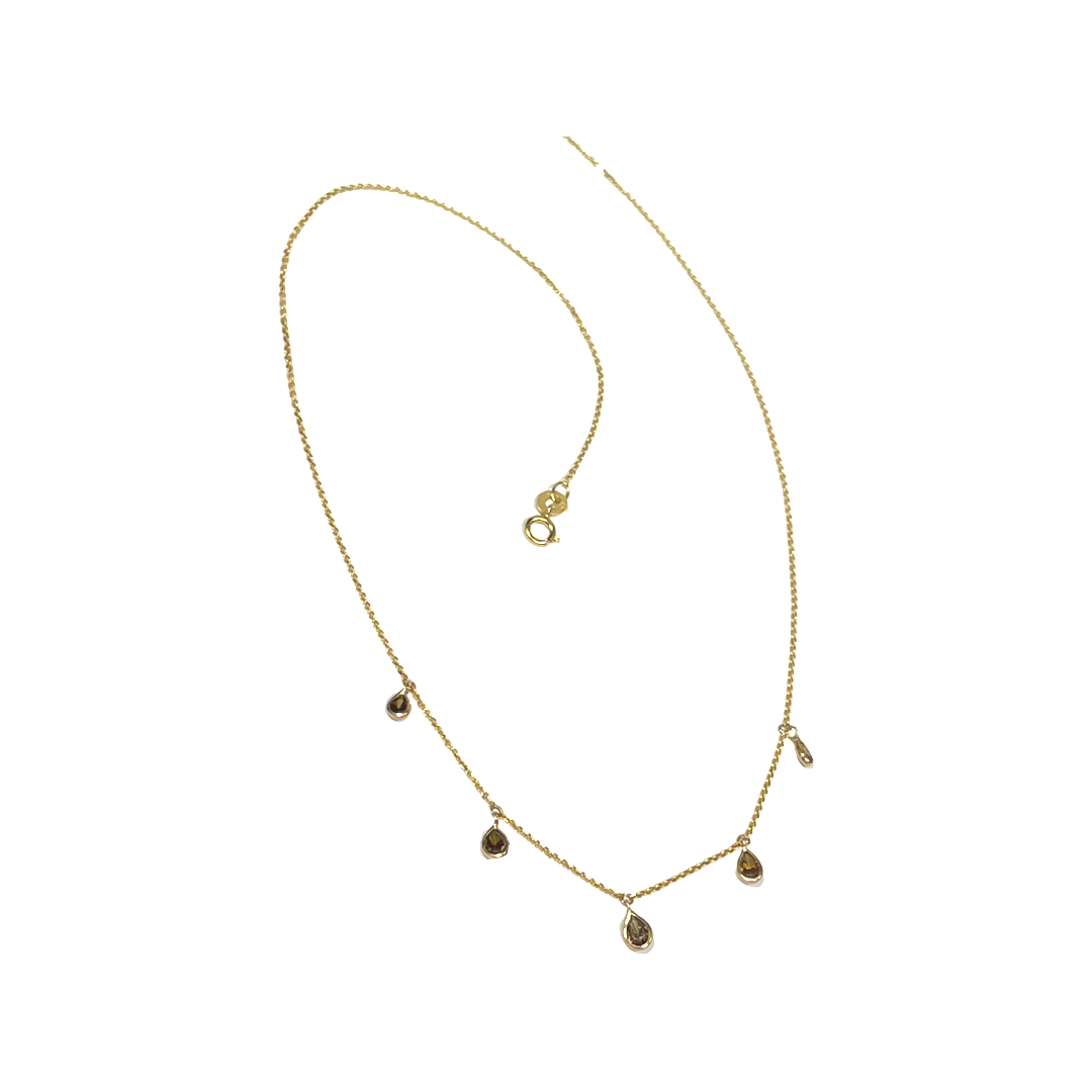 Chocolate Brown Pear Cut Diamond 14k Yellow Gold Dangle Necklace