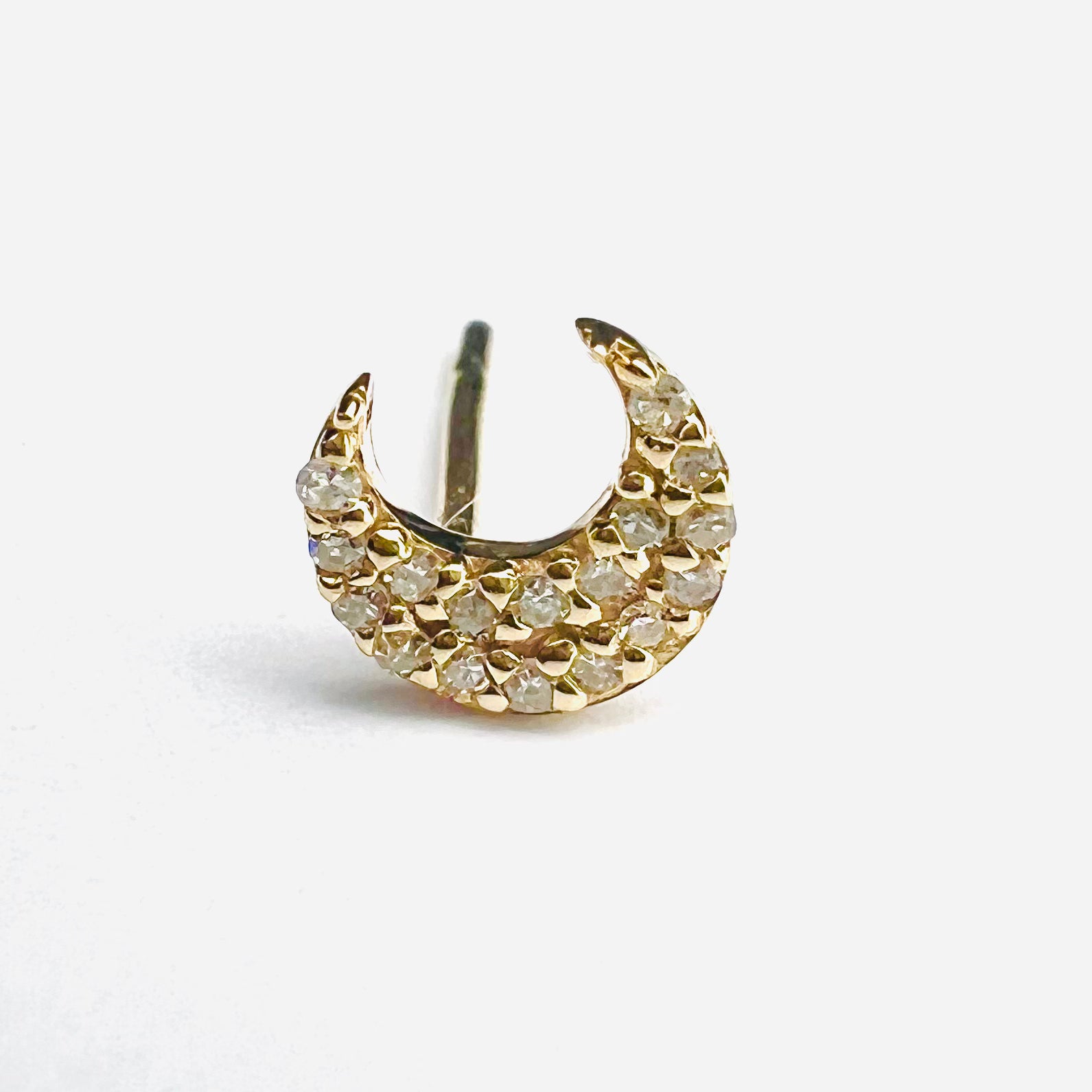 14k White Gold Pave Diamond Moon Single Earring Stud 6x5mm