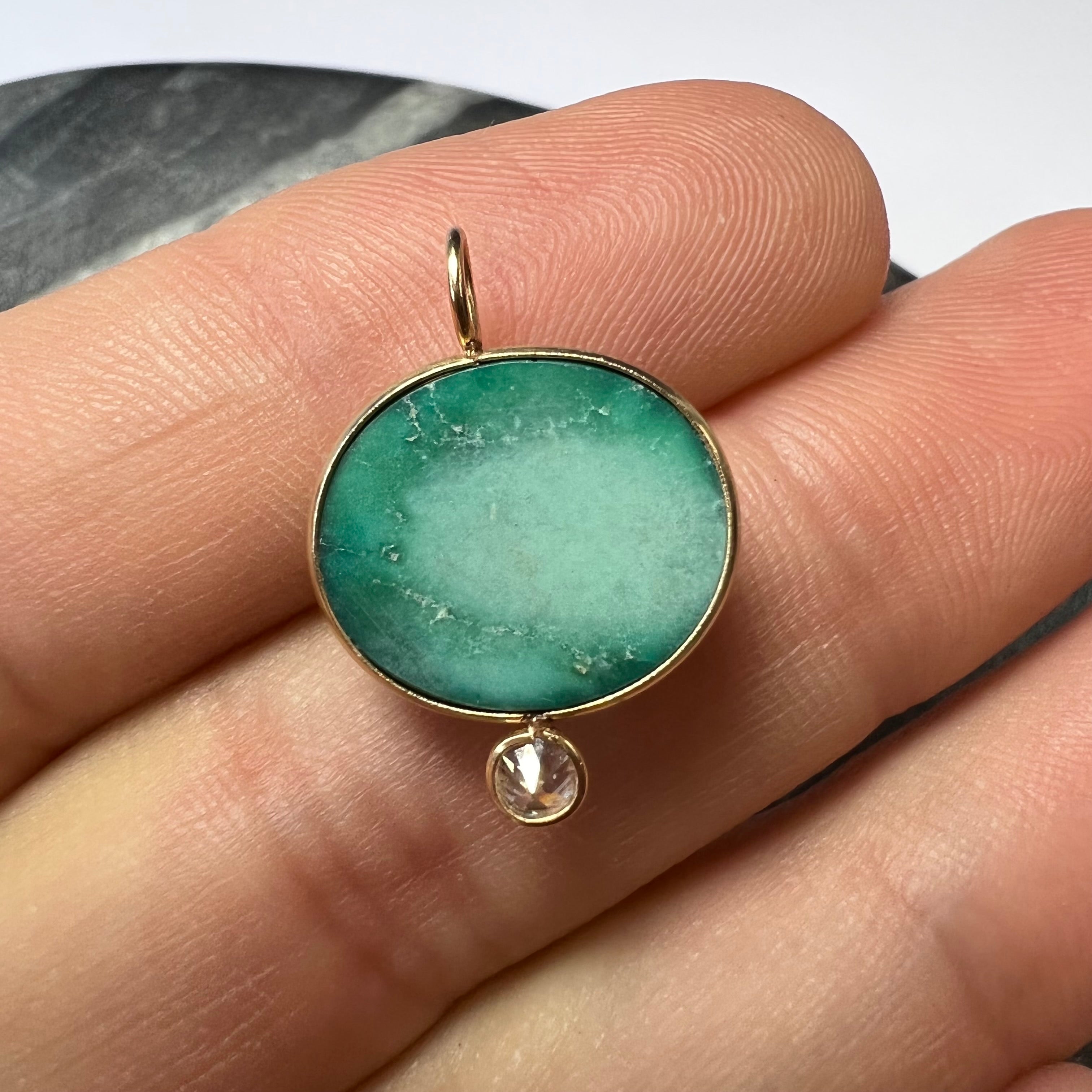 Turquoise and Diamond 14k Yellow Gold Pendant Charm 21x15mm
