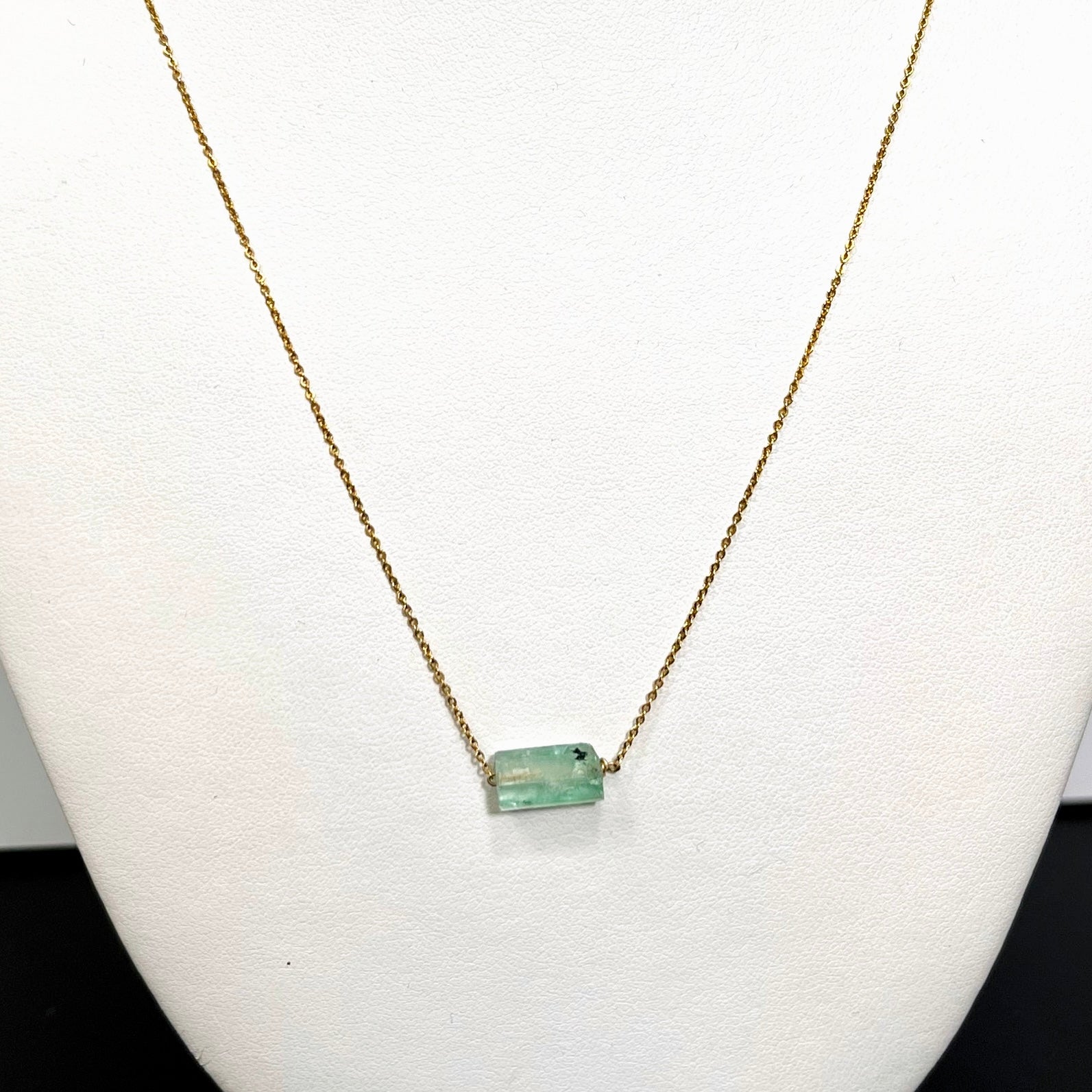 Rough Emerald 16-18" 14K Yellow Gold Necklace