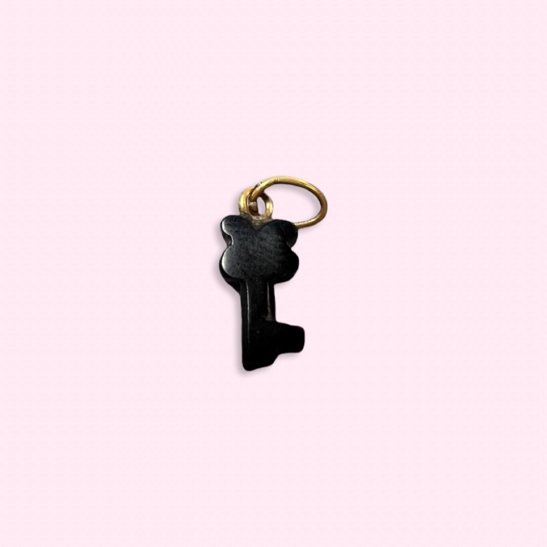 Solid 14K Yellow Gold and Black Onyx Key Pendant Charm