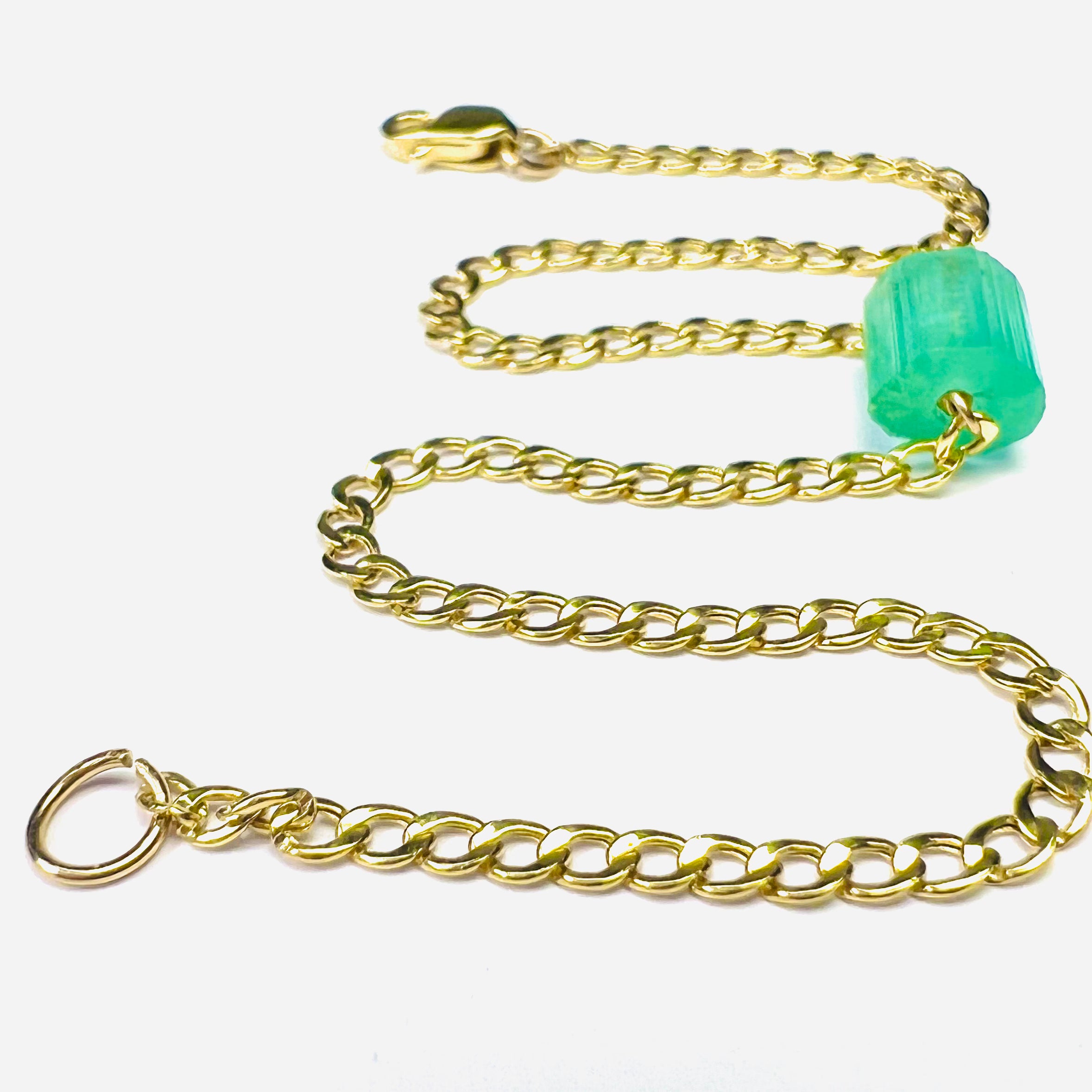 Rough Emerald Bracelet in Solid 14k Yellow Gold 7"