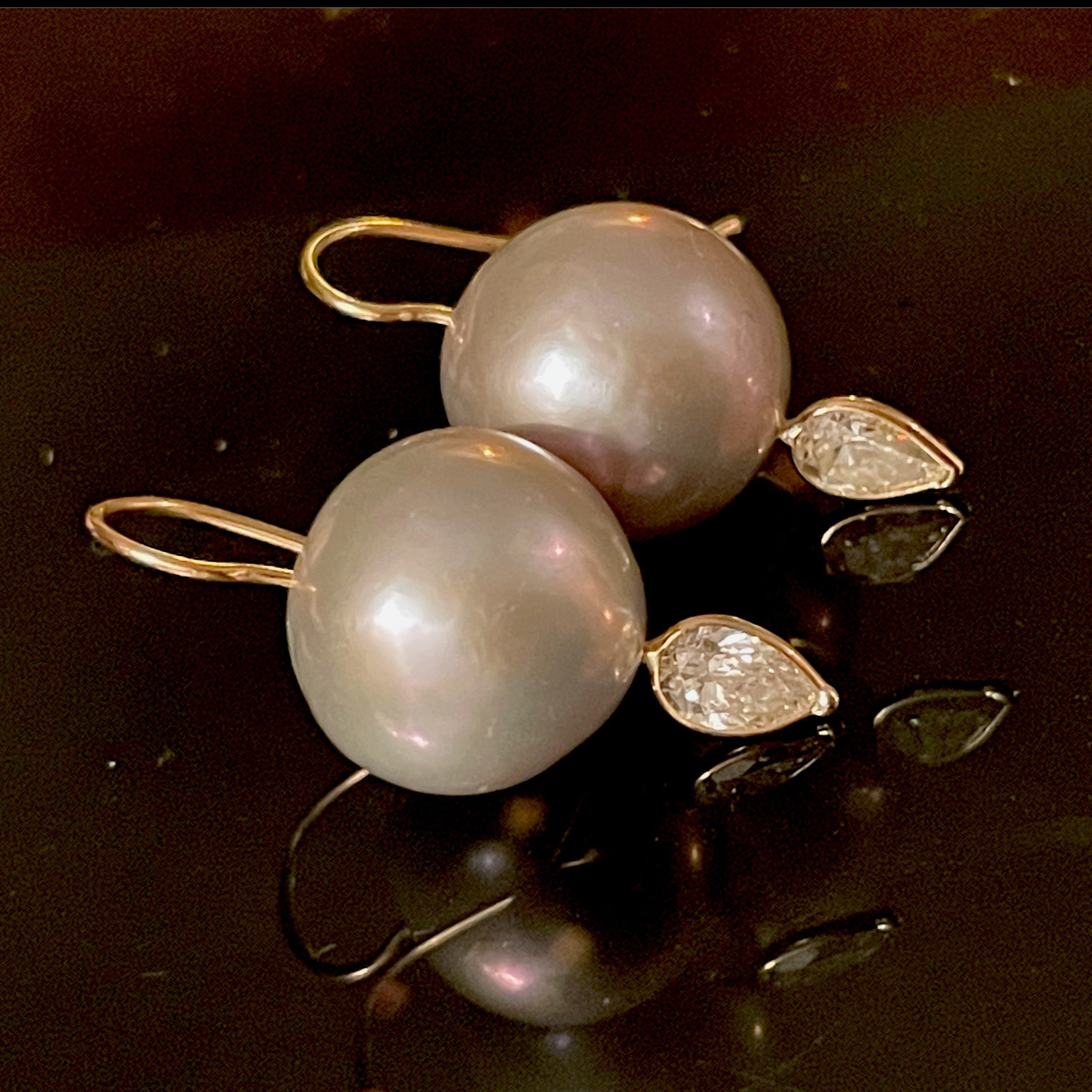 Freshwater 14mm Freshwater Pearl .60CT Yellow 14K Gold Earrings