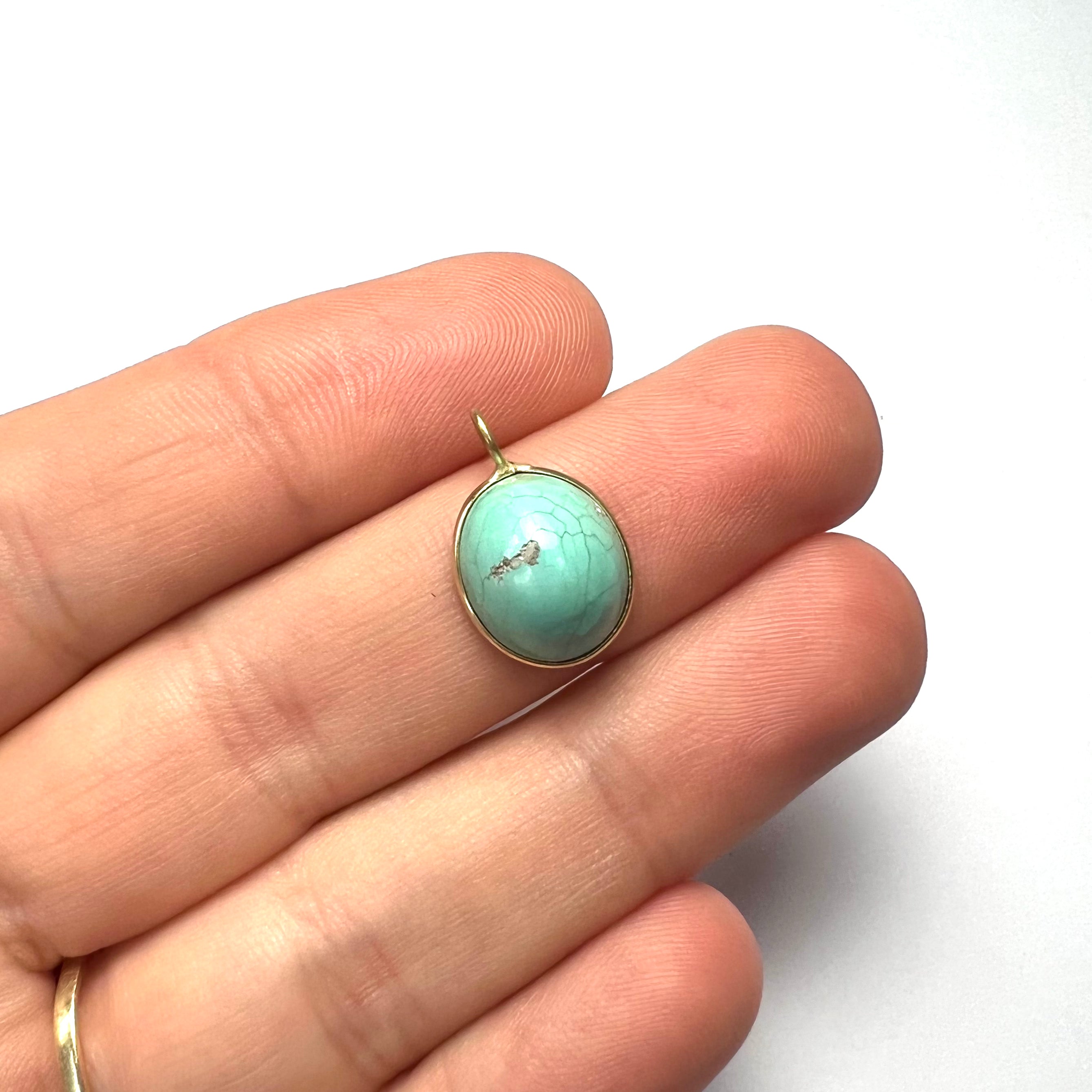 14k Turquoise Yellow Gold Pendant Charm 17x11mm