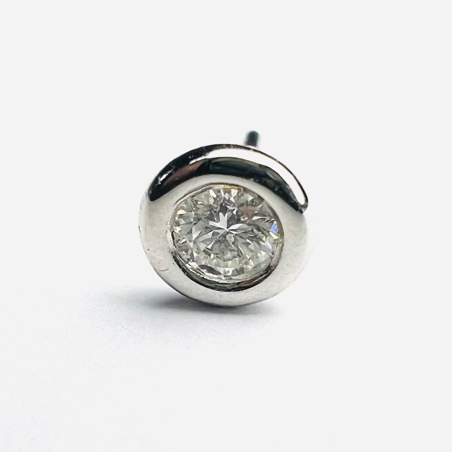 .11CT Natural Diamond 14K White Gold Bezel Single Stud Earrings 5mm