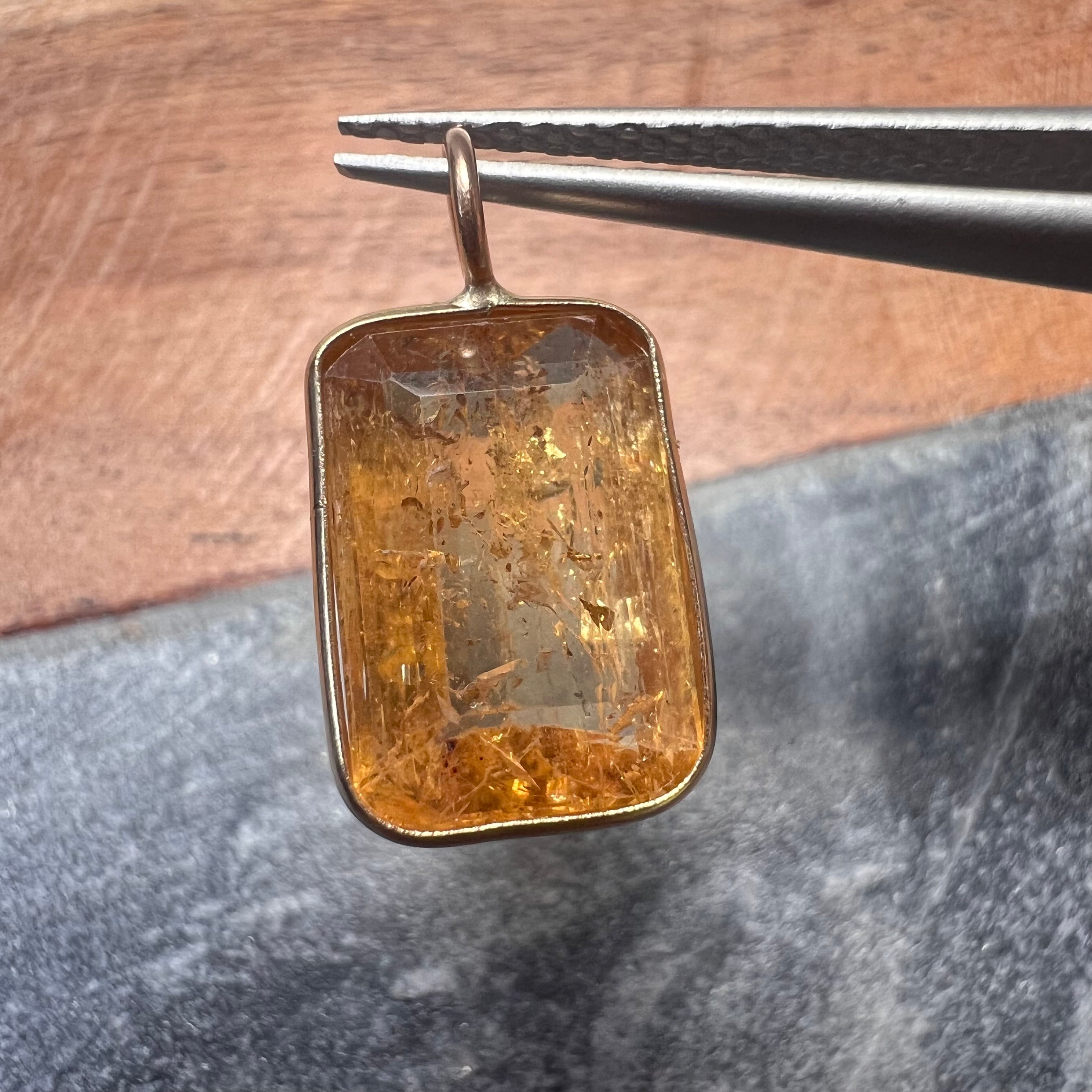7.29CT Natural Topaz 14K Yellow Gold Charm Pendant 19x9mm