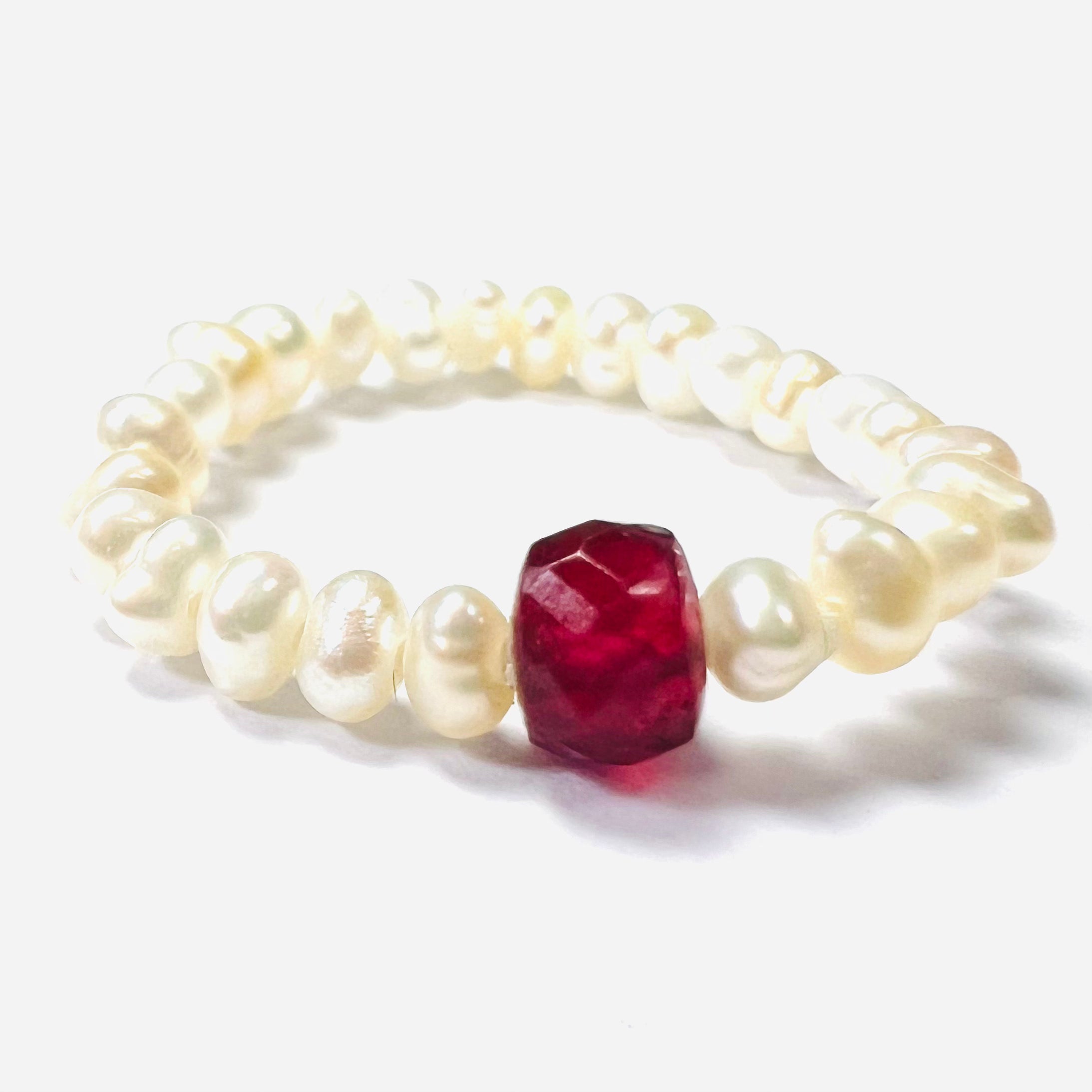 Natural Seed Pearl Eternity Rough Deep Ruby Ring Size 5.5