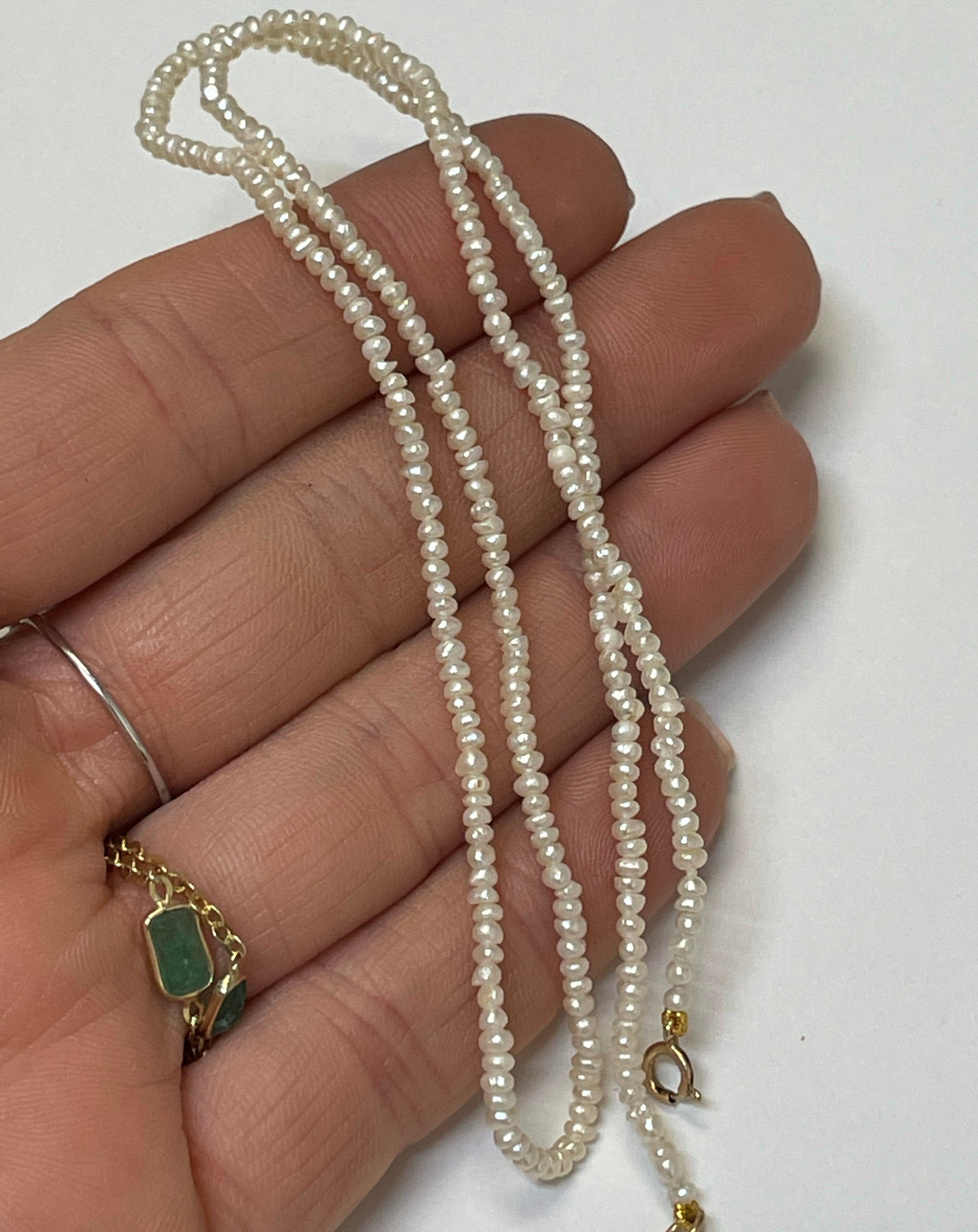 16" Natural Seed Pearl Necklace 2mm 14K Yellow Gold