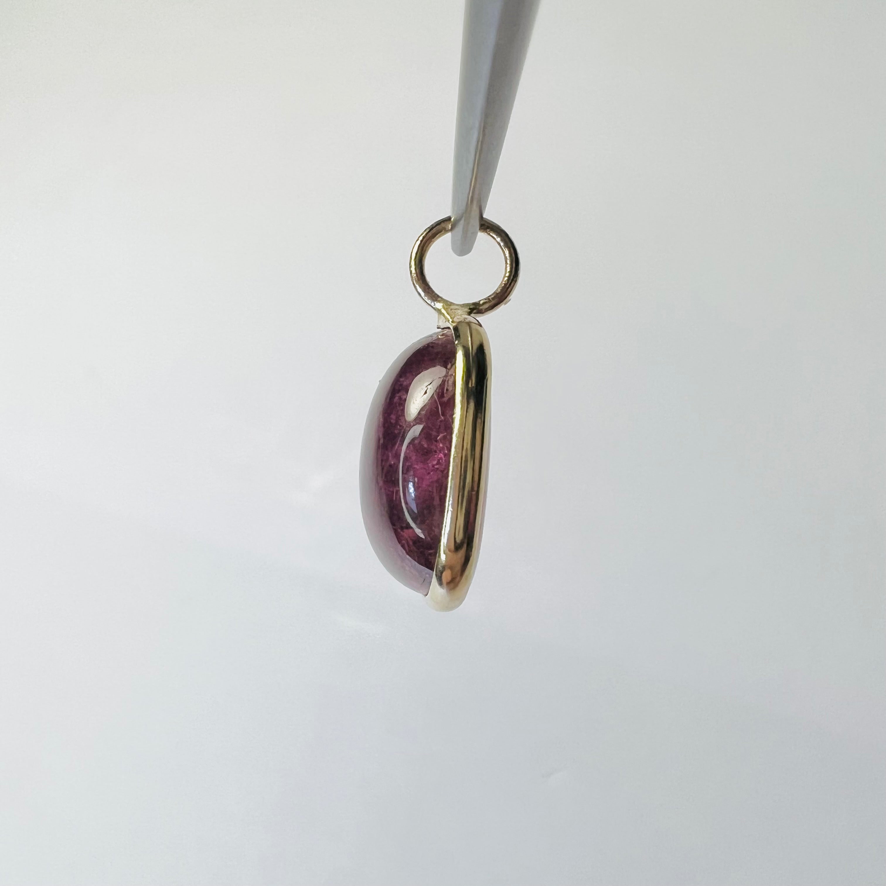 Natural Cabochon Tourmaline 14K Yellow Gold Pendant Charm 15.5x11mm
