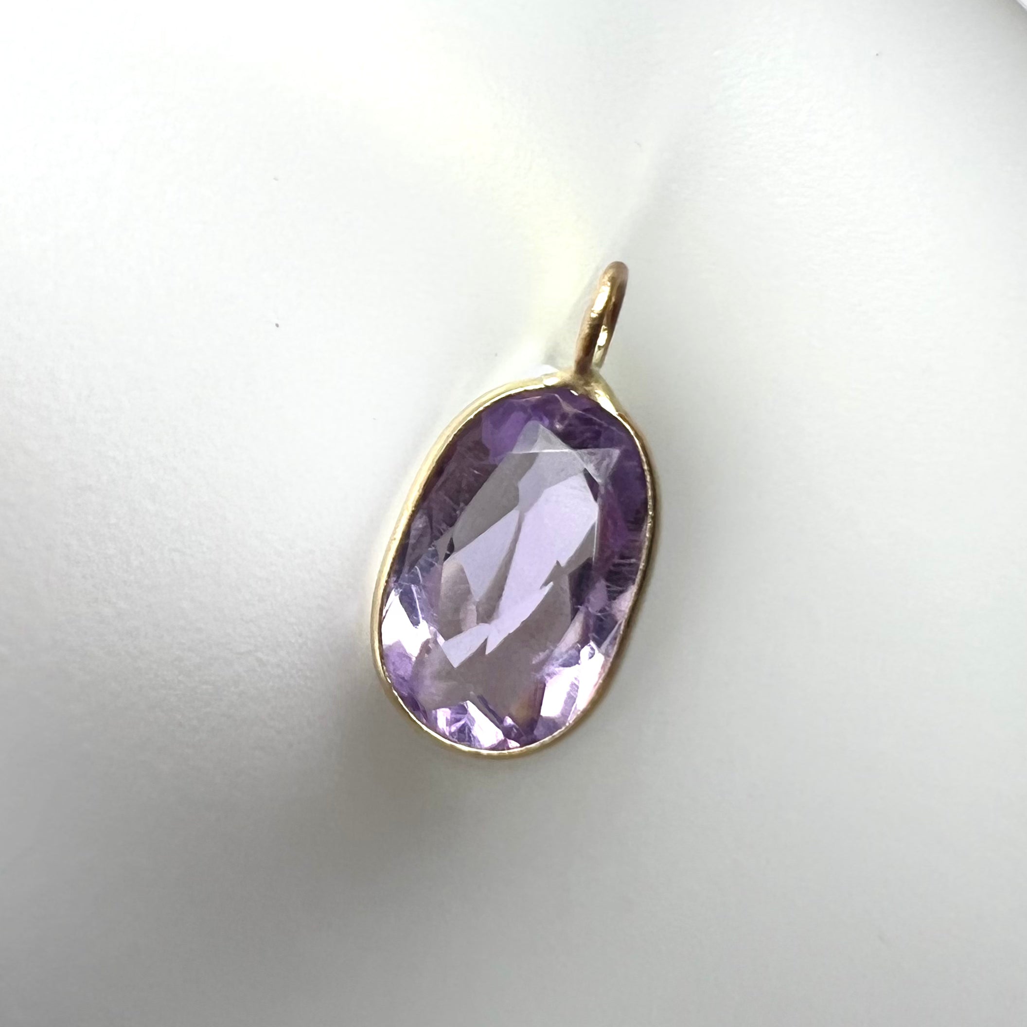 3.1CT Natural Oval Light Violet Amethyst Heart 14K Yellow Gold Pendant Charm 17x8mm