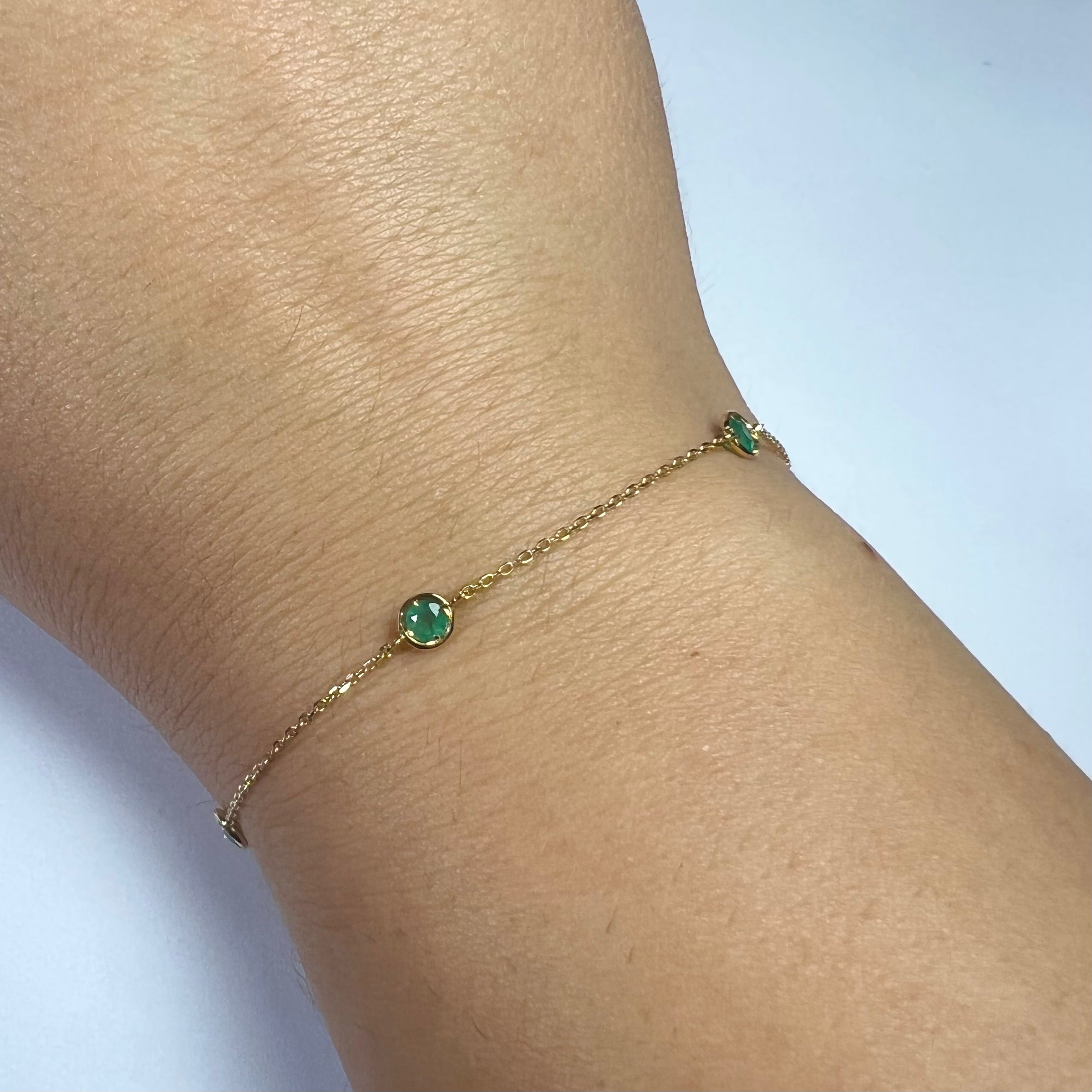 18K Yellow Gold Dainty Cable Chain Emerald by the Yard Bracelet 7.5"